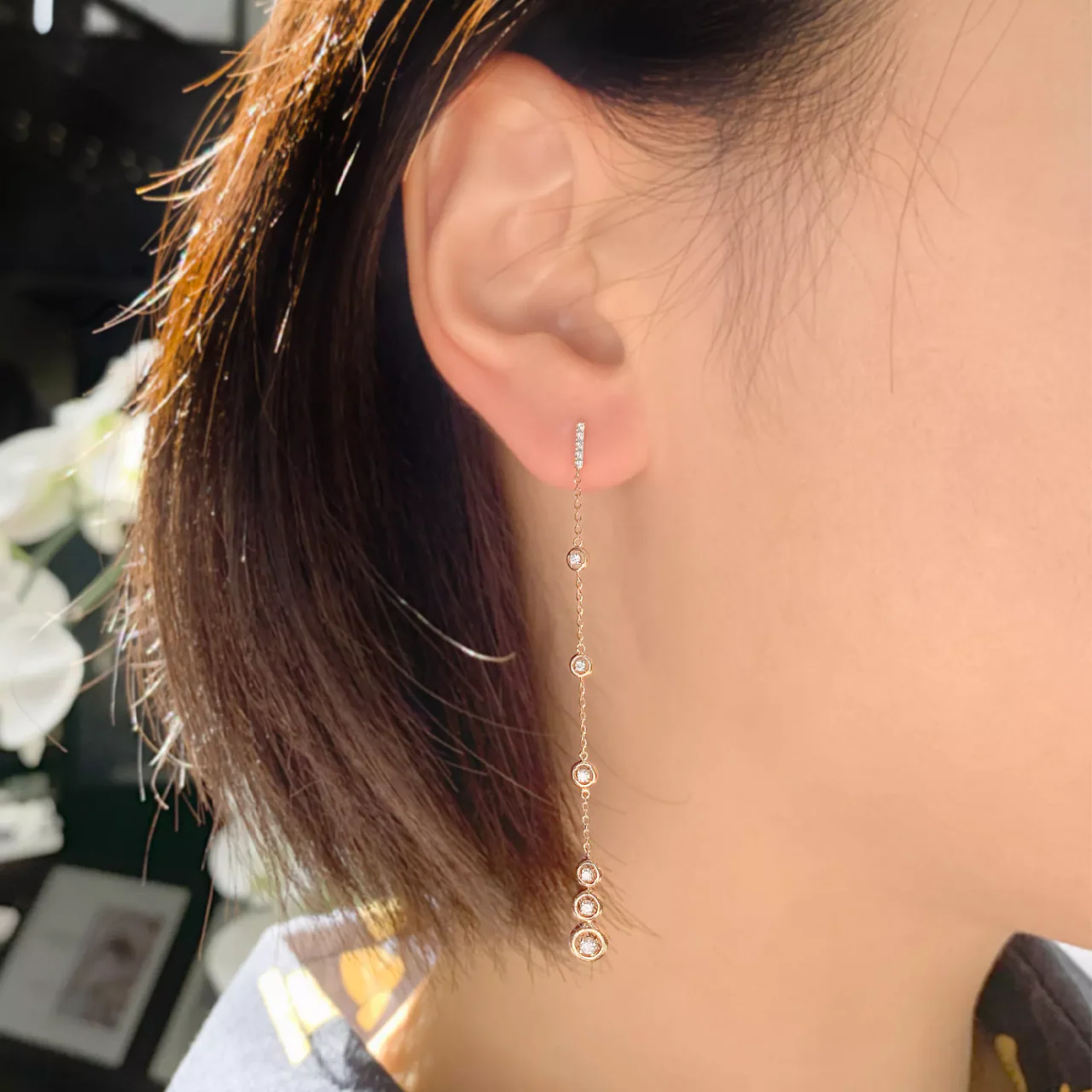 18ct rose gold 0.23ct diamond drop earrings