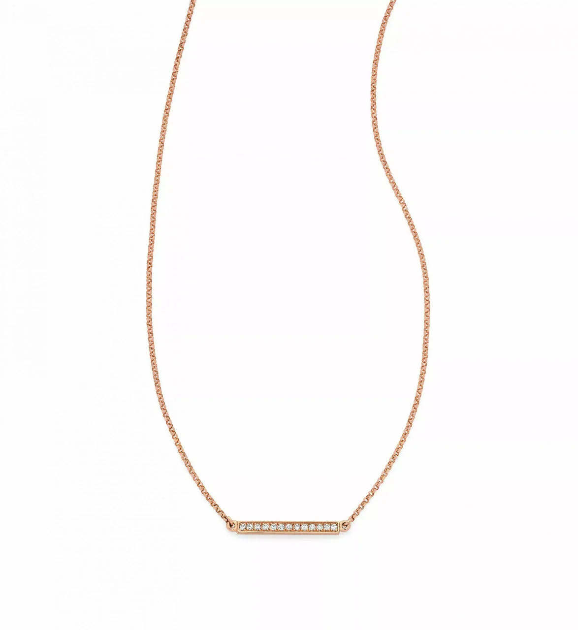 18ct rose gold 13=0.10ct round brilliant cut diamond bar necklace