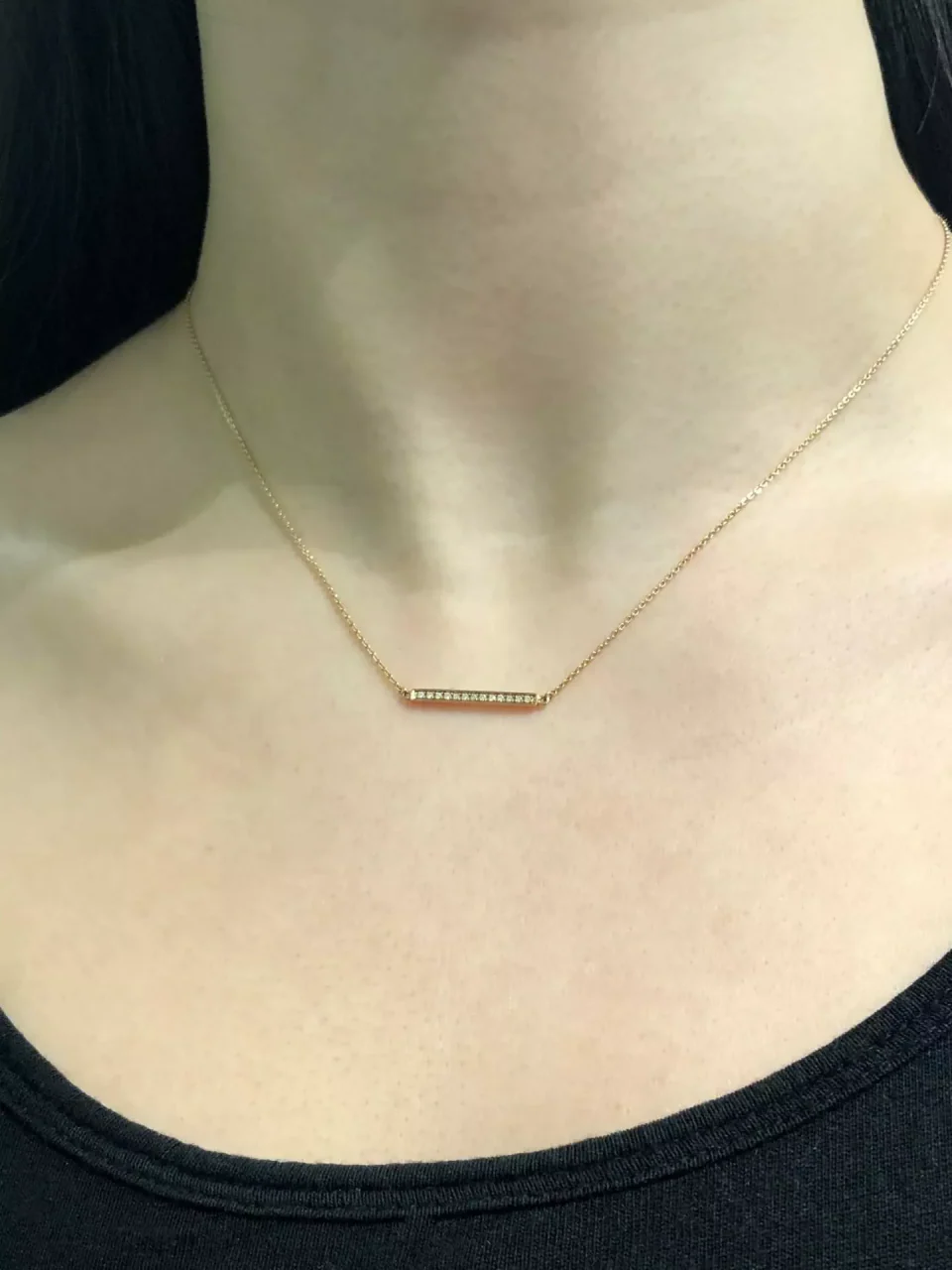 18ct rose gold 13=0.10ct round brilliant cut diamond bar necklace - Image 2