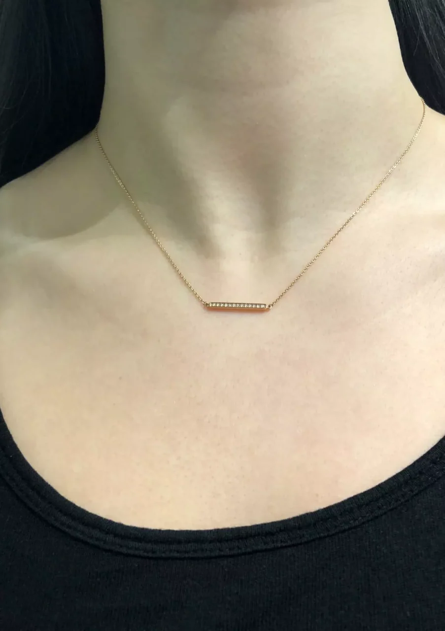 18ct rose gold 13=0.10ct round brilliant cut diamond bar necklace - Image 3