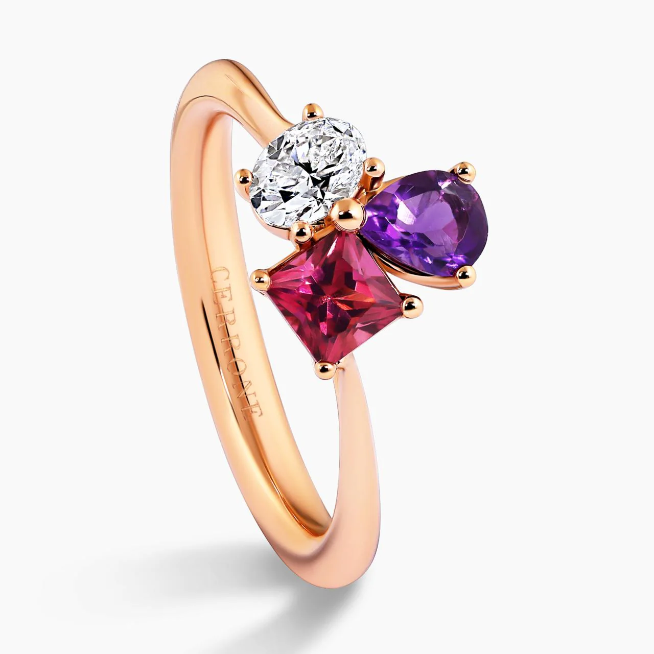 18ct rose gold diamond, tourmaline and amethyst ring - Image 2