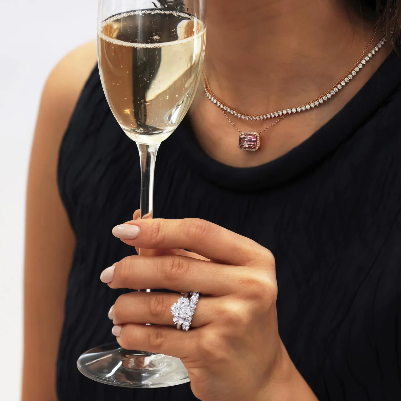 18ct rose gold emerald cut bi coloured tourmaline & diamond necklace - Image 2