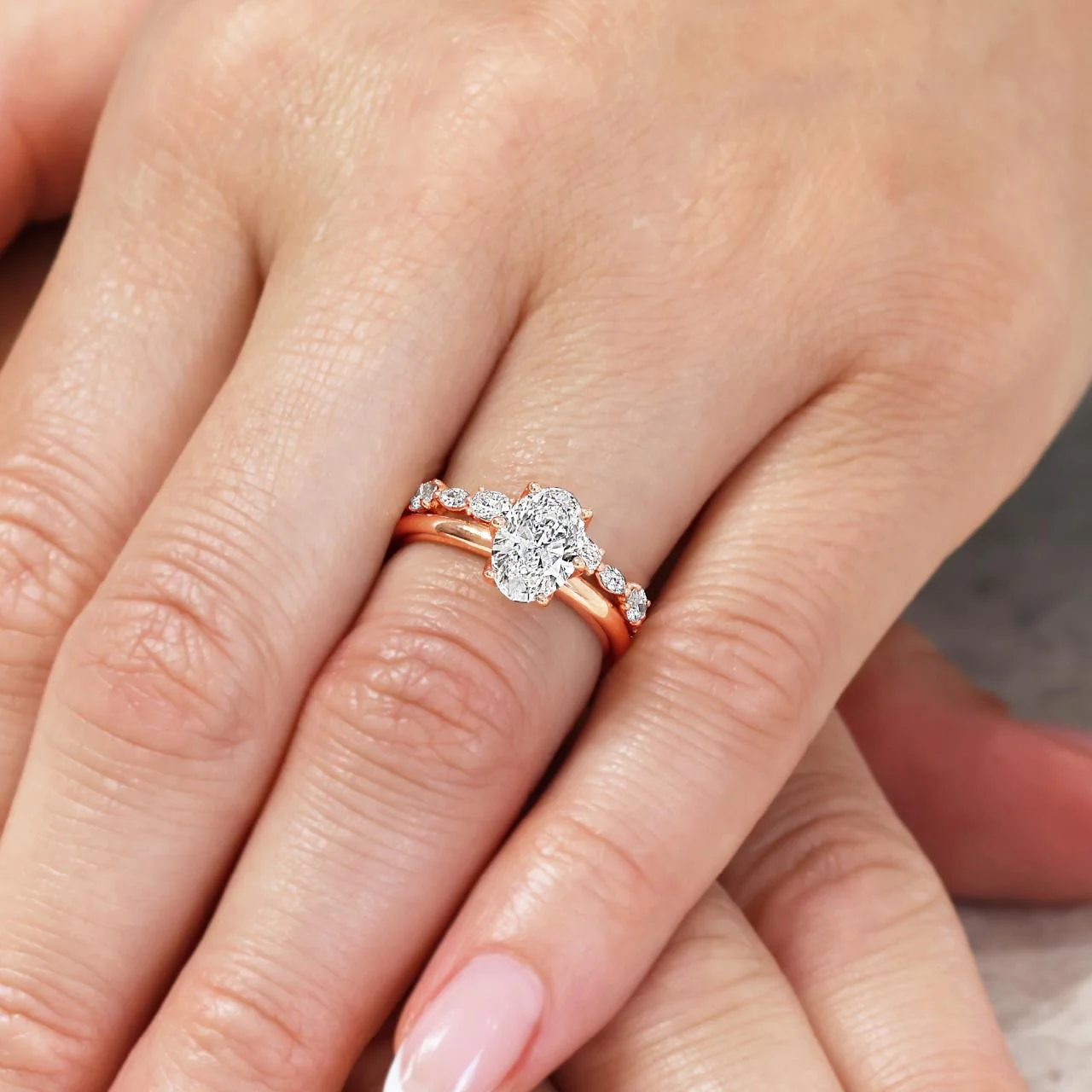 18ct rose gold marquise and oval cut diamond ring - Image 2