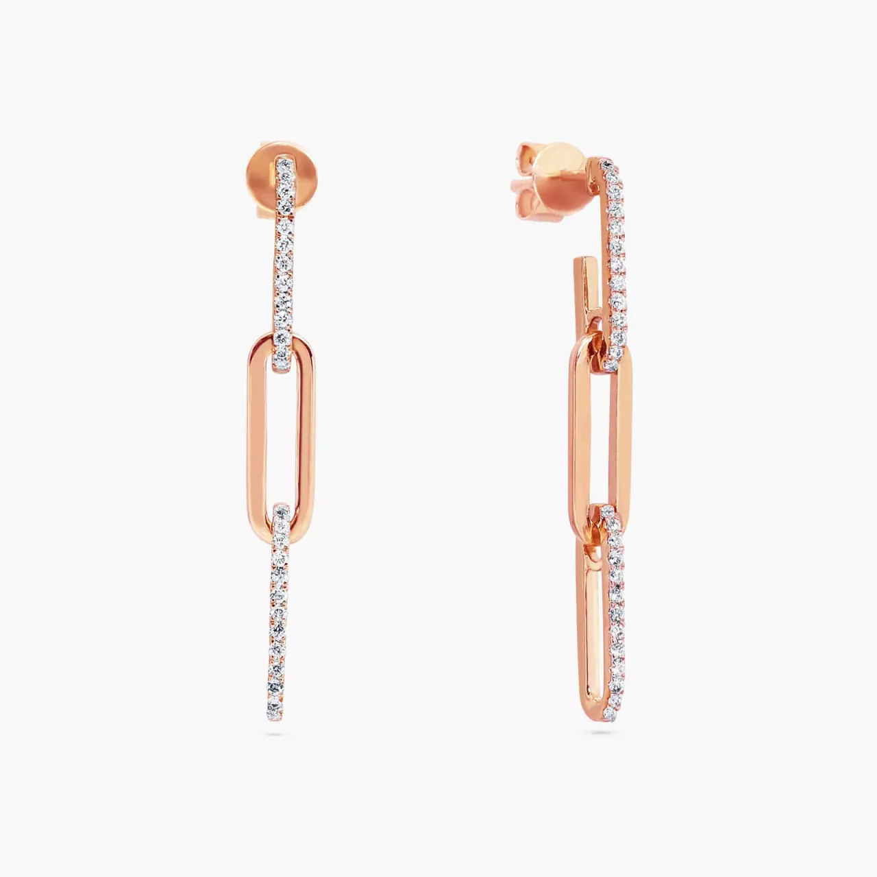 18ct rose gold paperclip diamond drop earrings