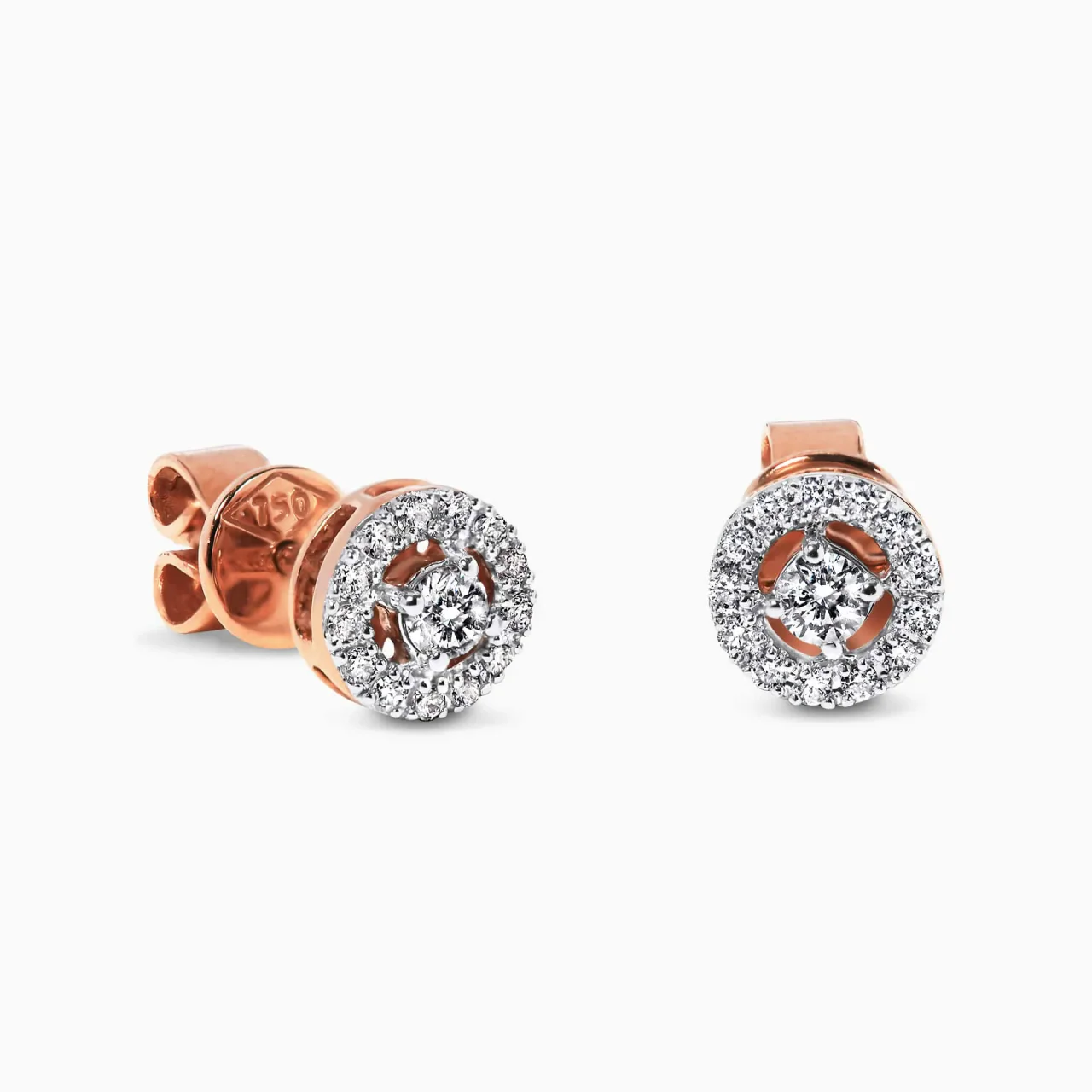 18ct Rose Gold 28=0.18ct round brilliant cut diamond halo stud earrings