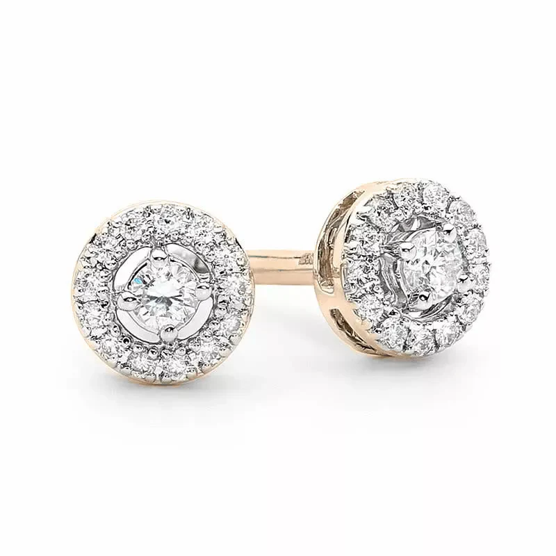 18ct Rose Gold 28=0.18ct round brilliant cut diamond halo stud earrings - Image 4