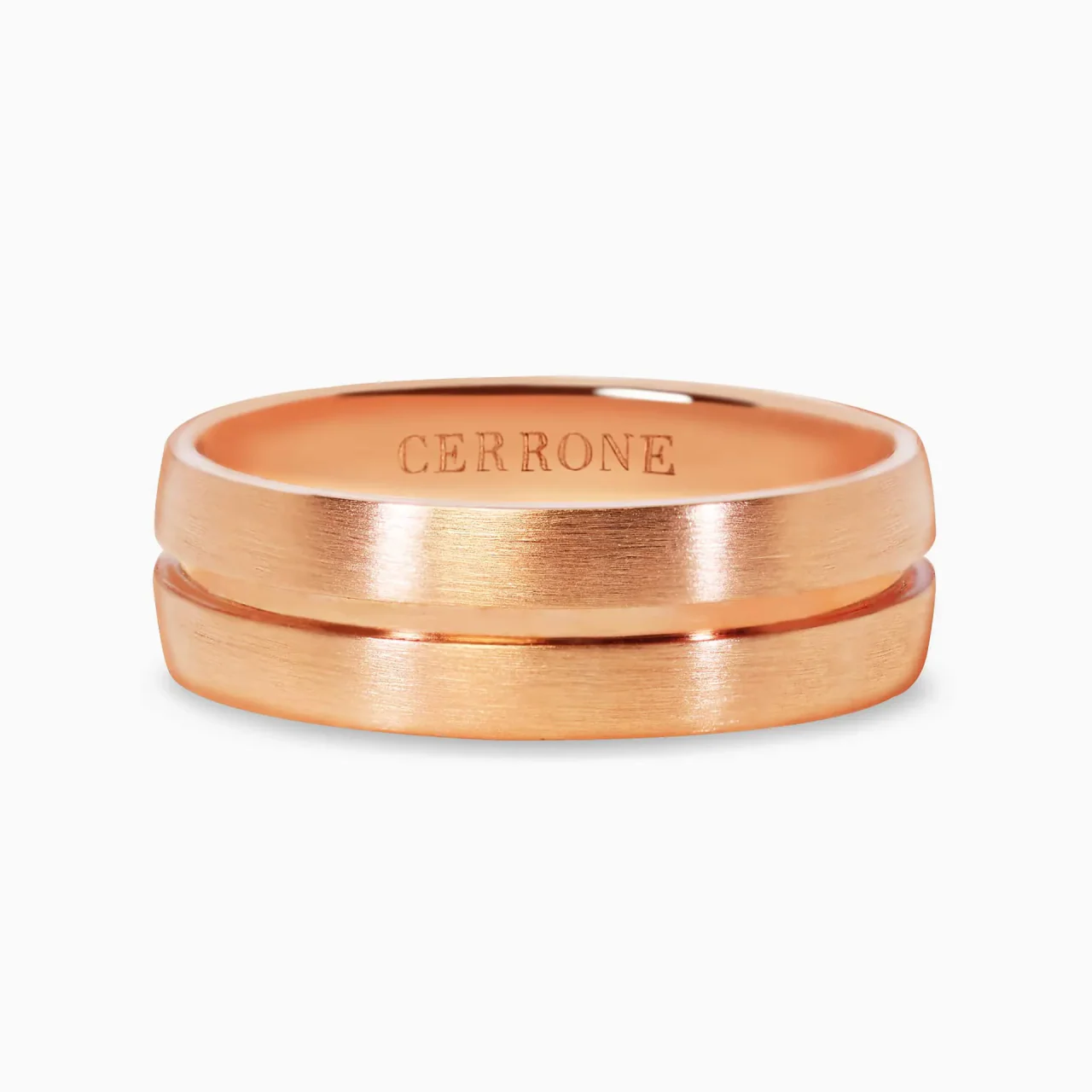 18ct rose gold satin finish with cut out polished center mens ring