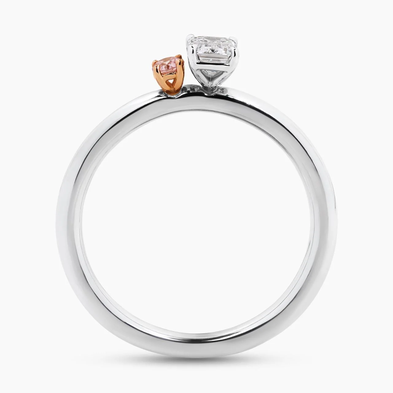 18ct white and rose gold 0.40ct emerald cut diamond and 0.05ct FP Argyle round brilliant cut diamond engagement ring - Image 2