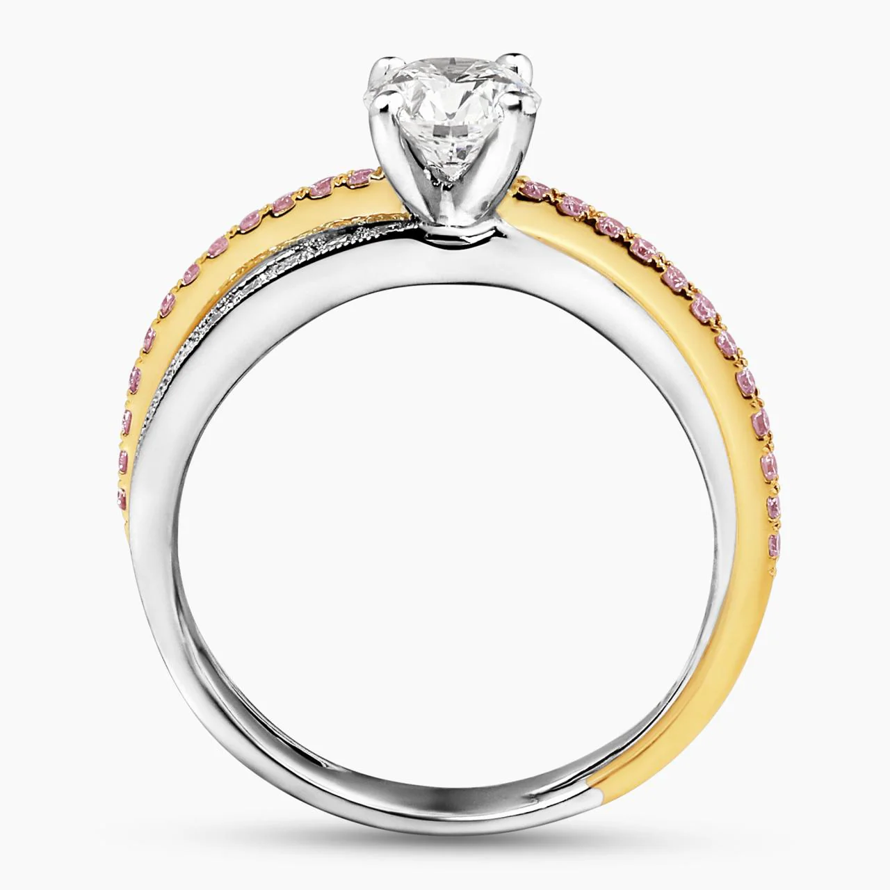 18ct White and Rose Gold 0.75ct Round Brilliant cut Diamond engagement Ring in a four claw setting with pink and white round diamonds on the band - Image 3