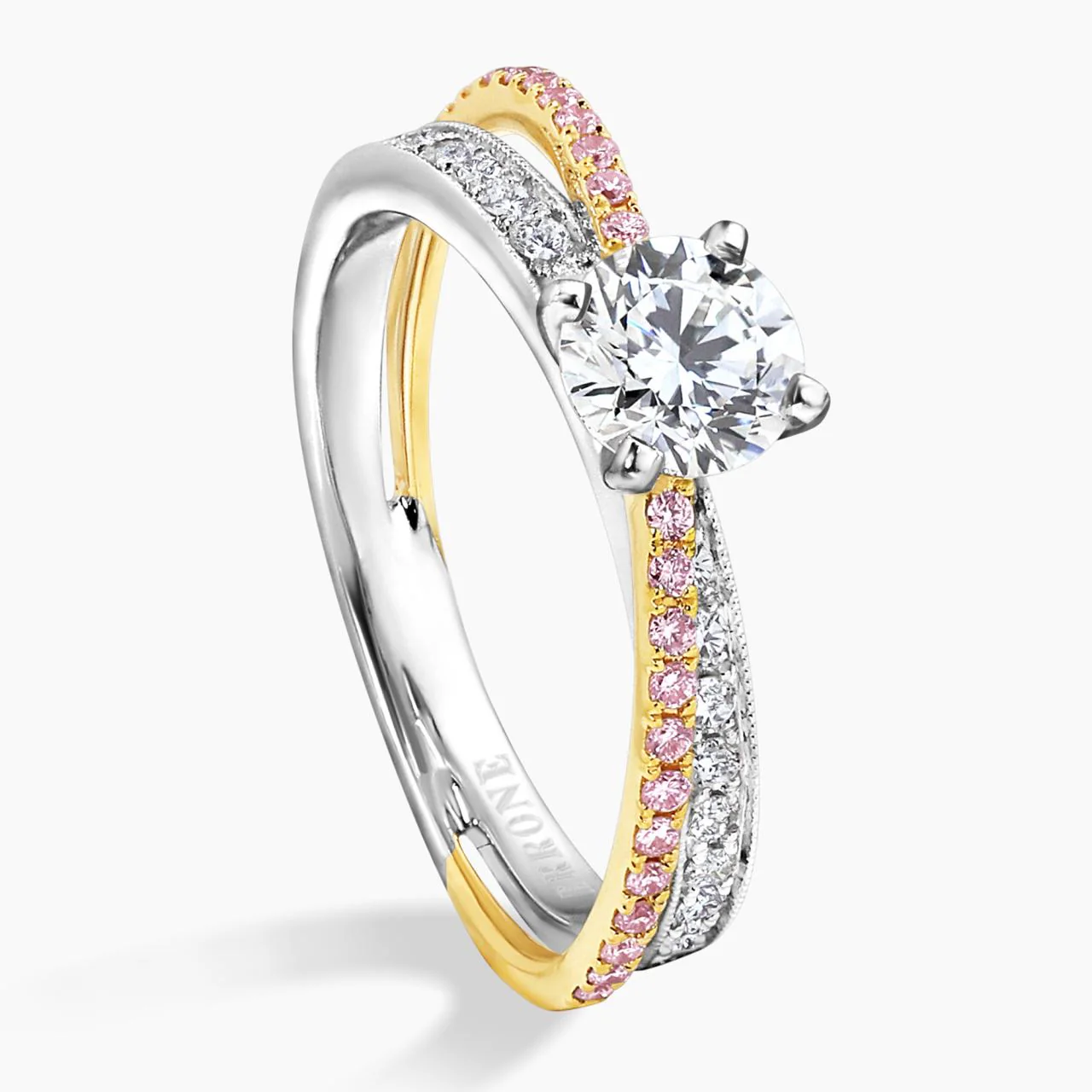 18ct White and Rose Gold 0.75ct Round Brilliant cut Diamond engagement Ring in a four claw setting with pink and white round diamonds on the band - Image 4
