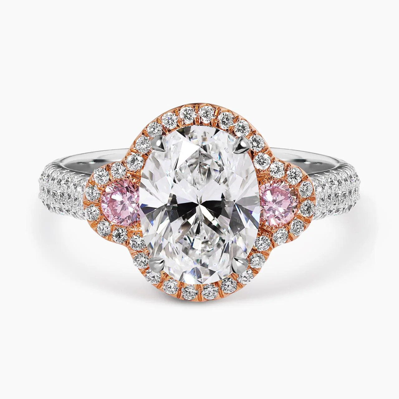 OTTAVIA 18ct white and rose gold 1.97ct oval shaped diamond engagement ring with pink diamonds