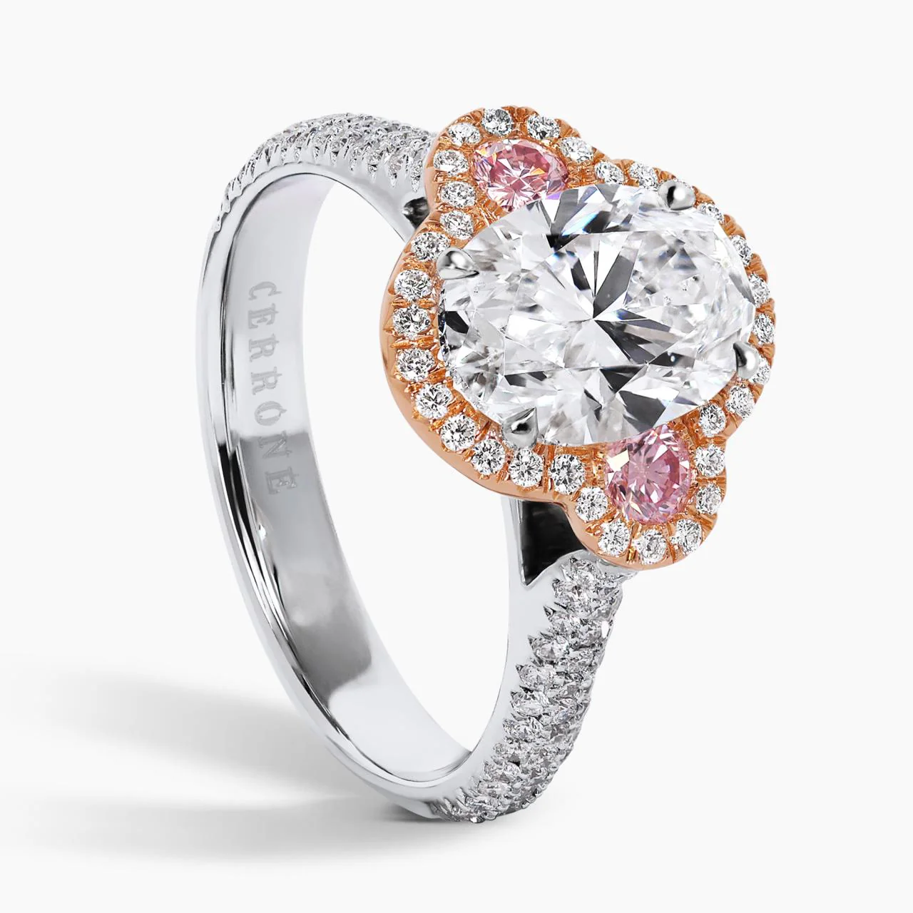 OTTAVIA 18ct white and rose gold 1.97ct oval shaped diamond engagement ring with pink diamonds - Image 2