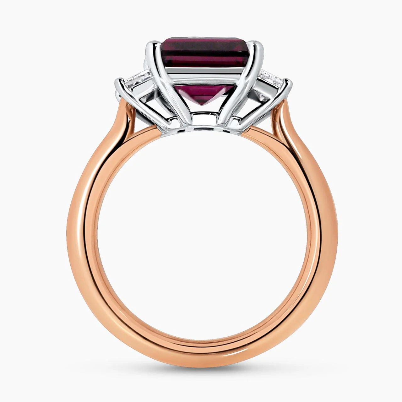 18ct white and rose gold 3.47ct carre cut rhodolite garnet and baguette diamond ring - Image 3