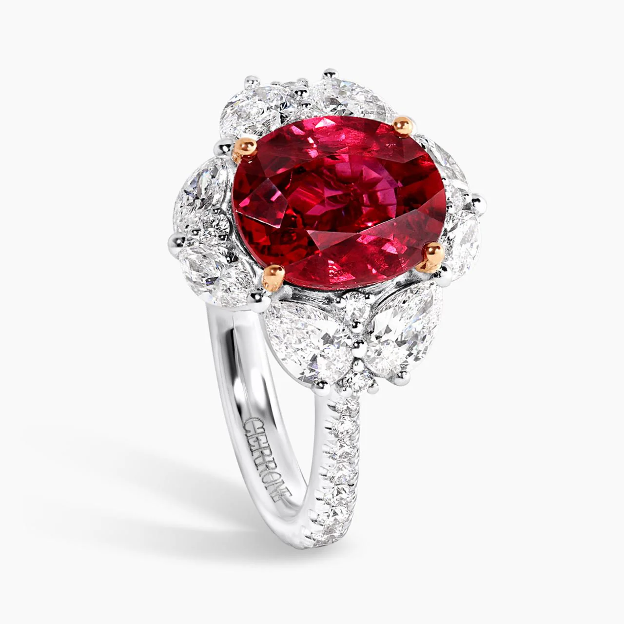 FIAMMA ETERNA - 18ct white and rose gold 3.59ct oval Mozambique ruby and diamond ring - Image 4