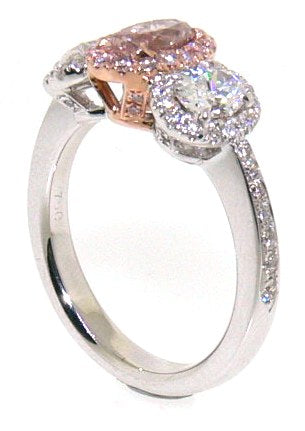 FELICITA 18ct white and rose gold oval argyle pink and white diamond trilogy engagement ring - Image 2