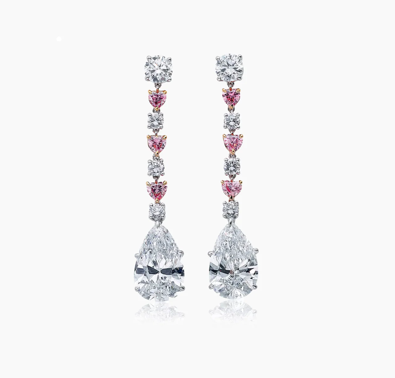 GOCCE DOLCI - 18ct white and rose gold pear, heart and round brilliant cut pink and white diamond drop earrings