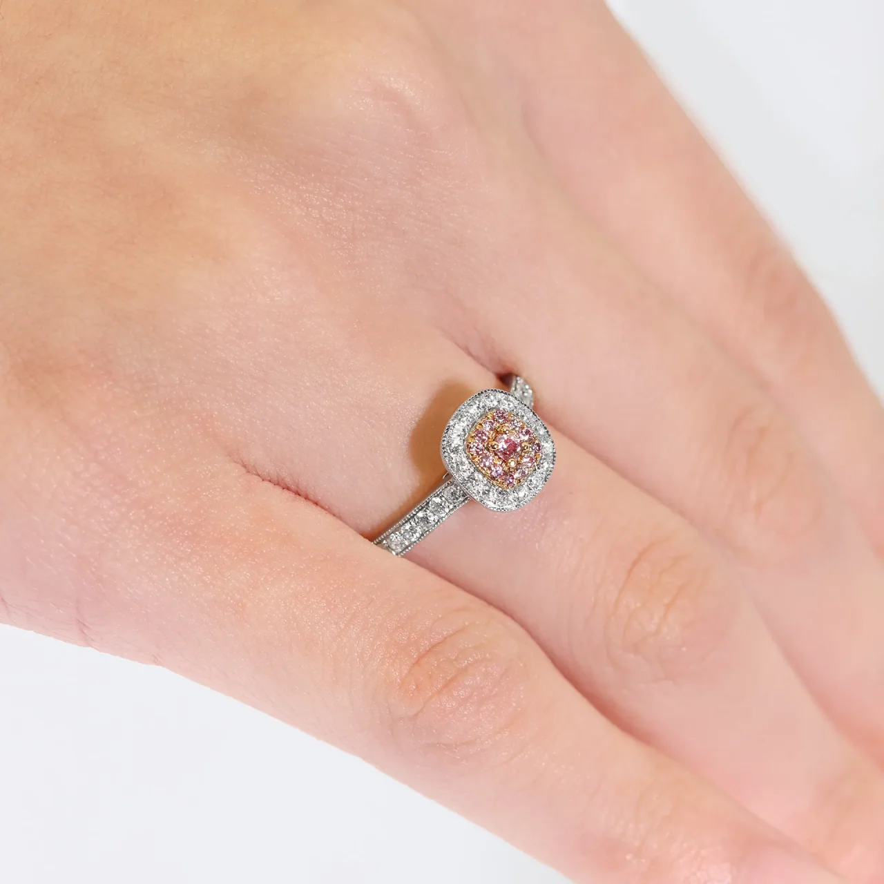 18ct white and rose gold pink and white diamond ring - Image 3