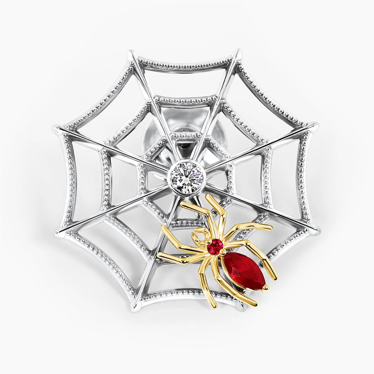 18ct white and yellow gold Ruby and LAB Grown Diamond spider lapel pin - Image 2