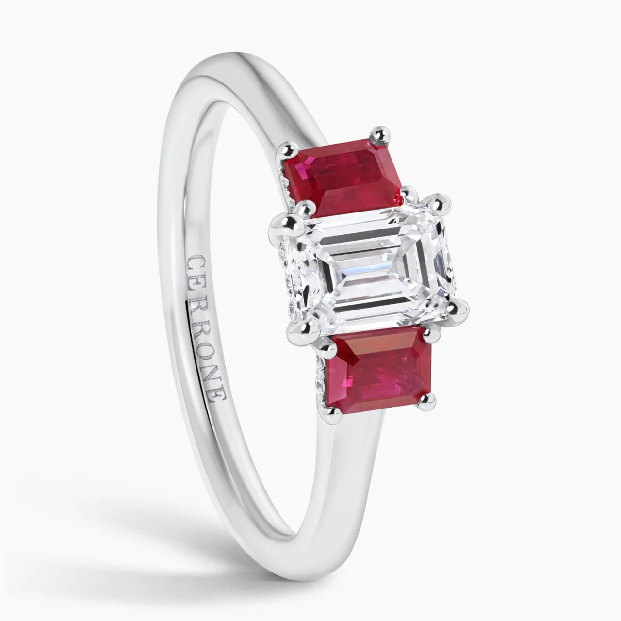18ct white gold  0.80ct emerald cut diamond and emerald cut ruby ring - Image 3