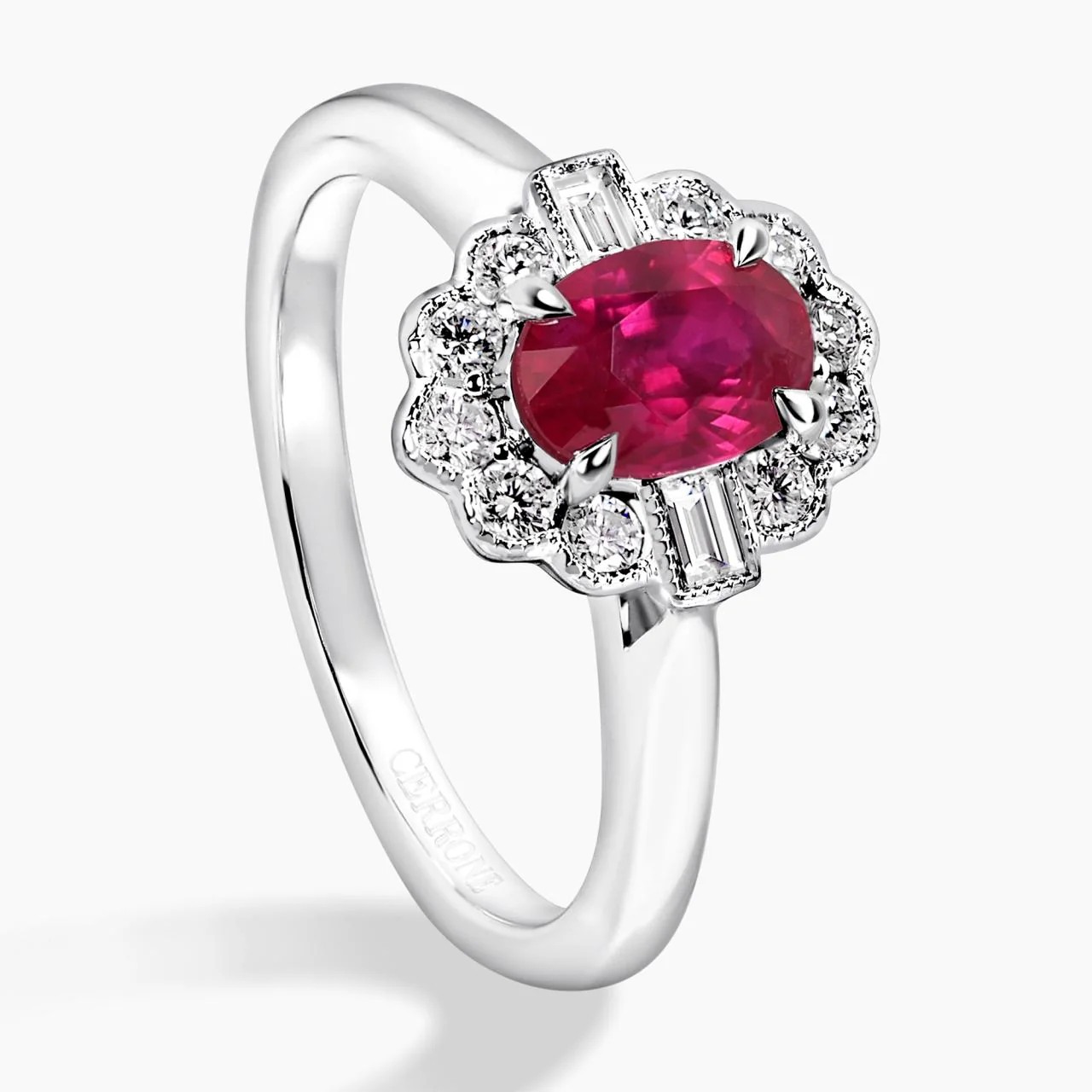 18ct white gold 0.97ct oval mozambique pigeon blood red ruby & diamond ring - Image 4