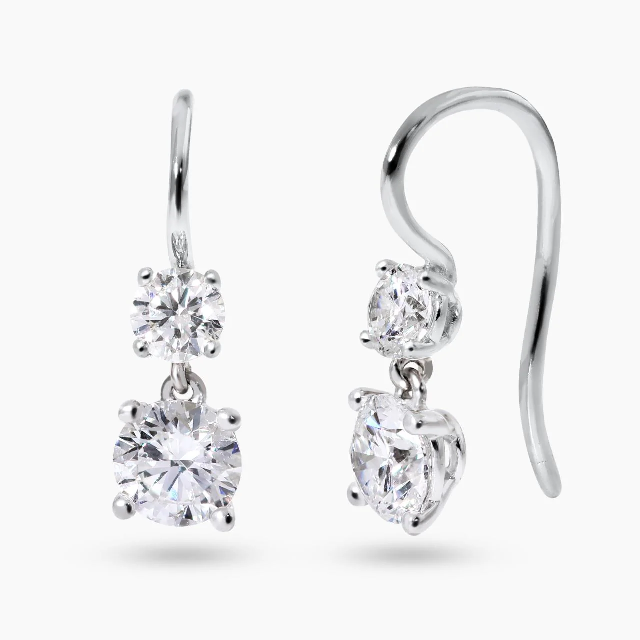 18ct white gold 1.22ct DF VS1 round brilliant cut LAB Grown Diamonds hook earrings