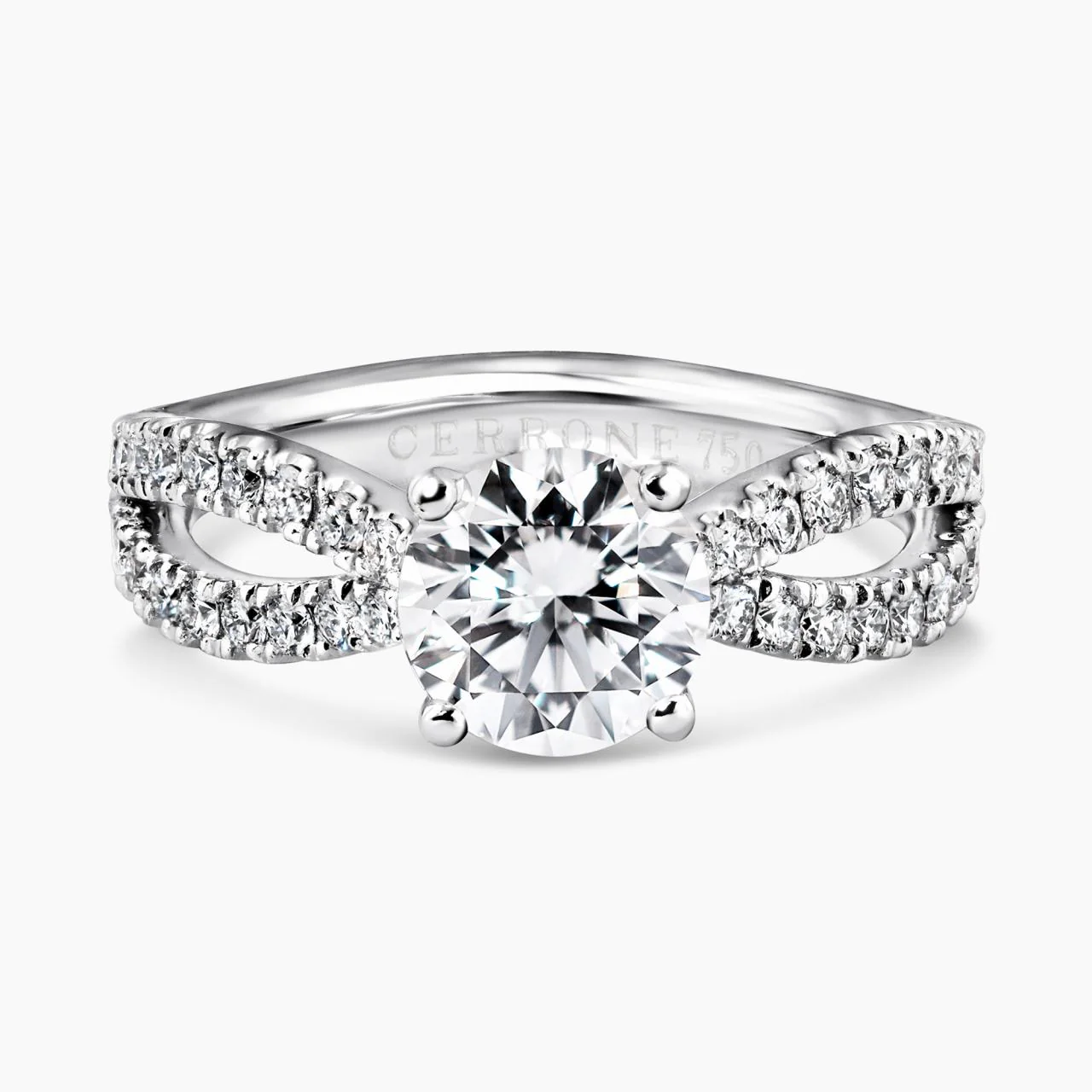 18ct white gold 1.22ct round brilliant cut diamond engagement ring featuring round fancy pink diamonds GIA Cert