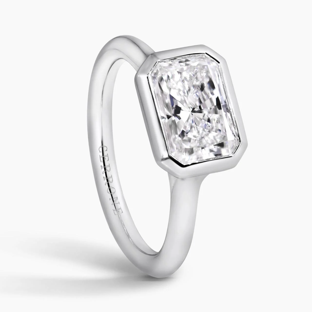 18ct white gold 1.94ct elongated radiant cut LAB Grown diamond bezel set solitaire engagement ring - Image 3