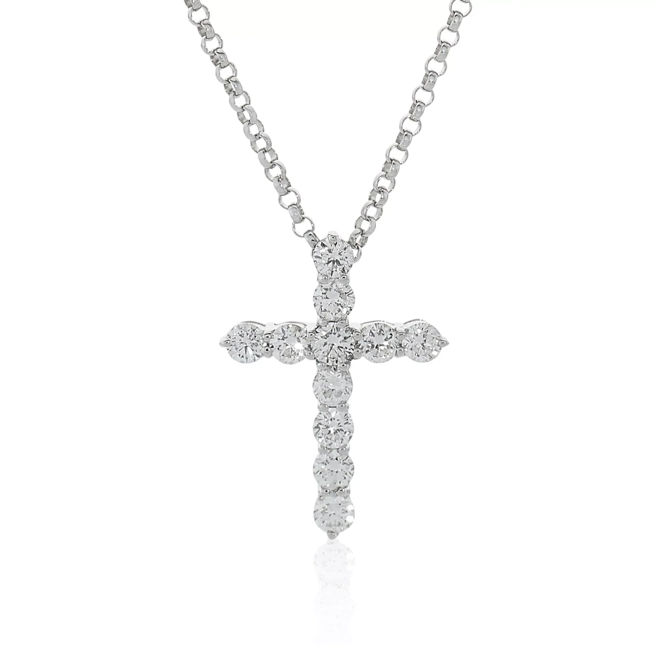 18ct white gold 11=0.50ct diamond set cross necklace