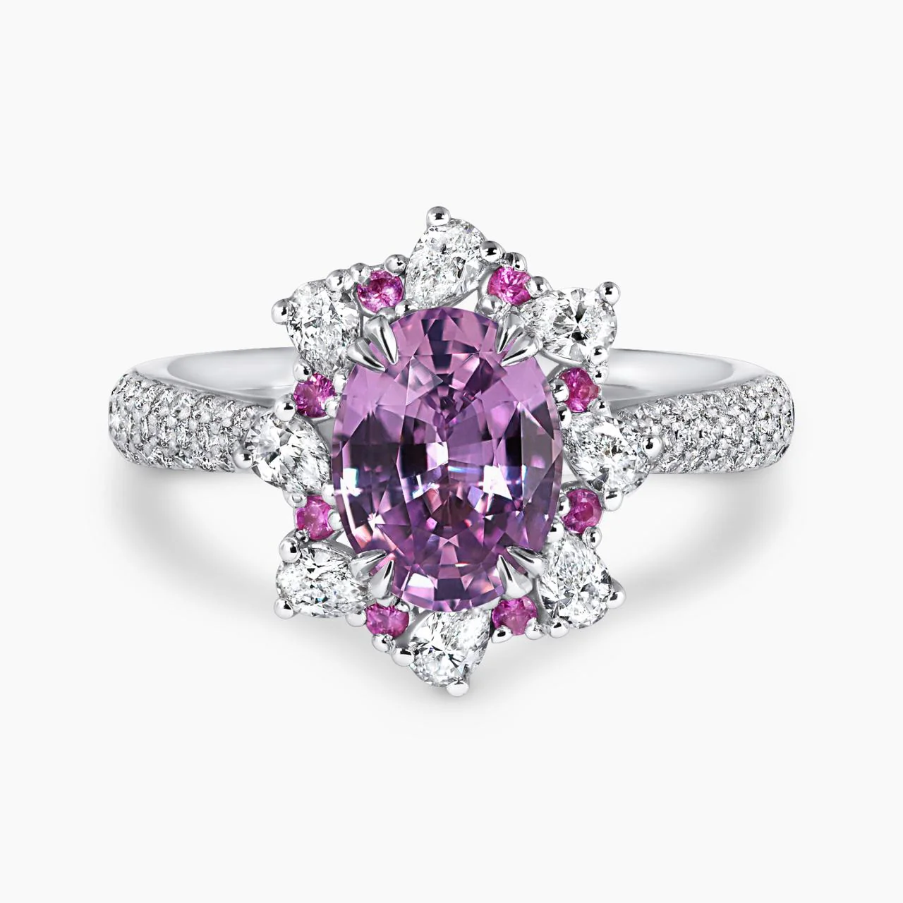 FIORE ROSA - 18ct white gold 2.04ct unheated oval pink sapphire and diamond ring