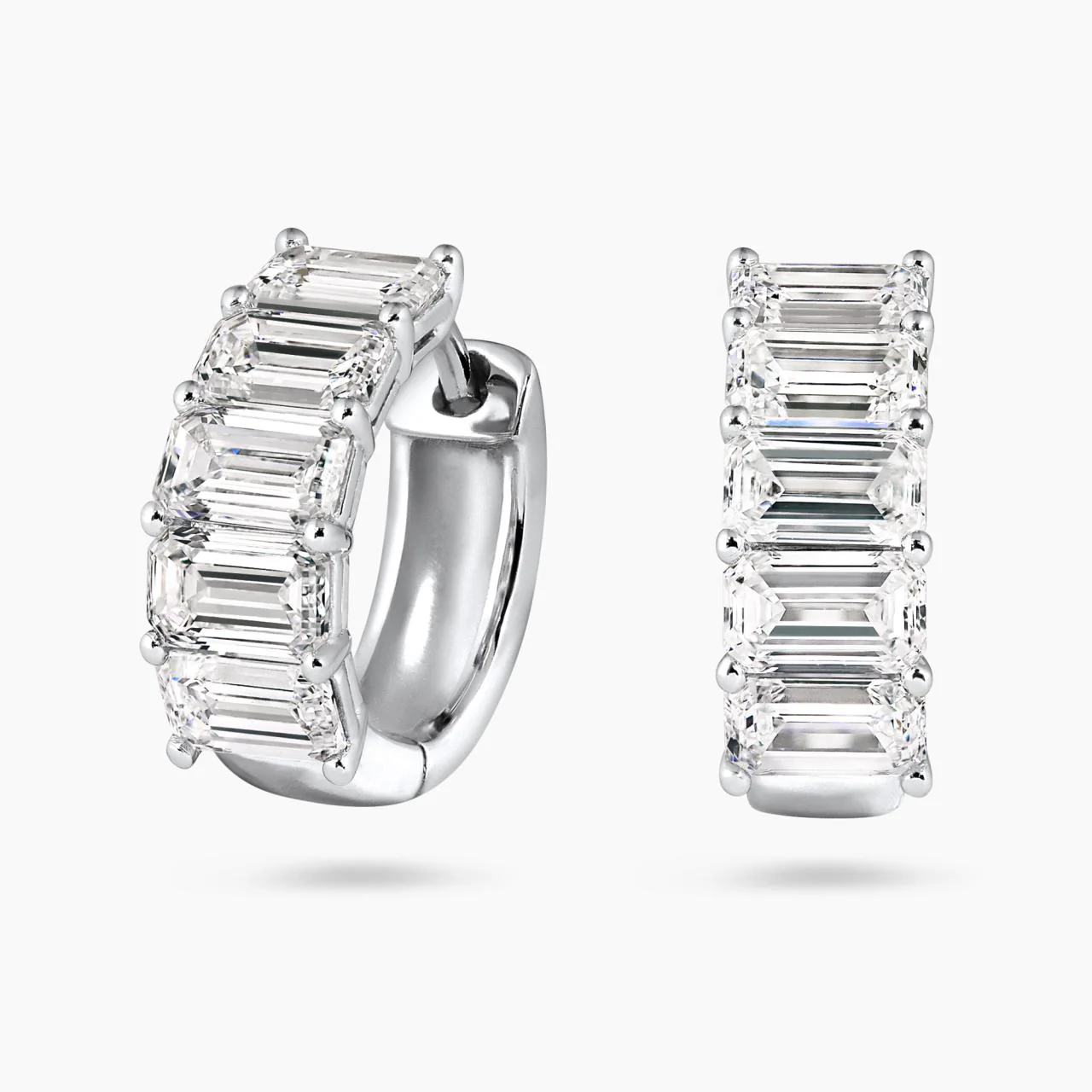 18ct white gold 3.07ct LAB Grown emerald cut diamonds hinged hoop earrings