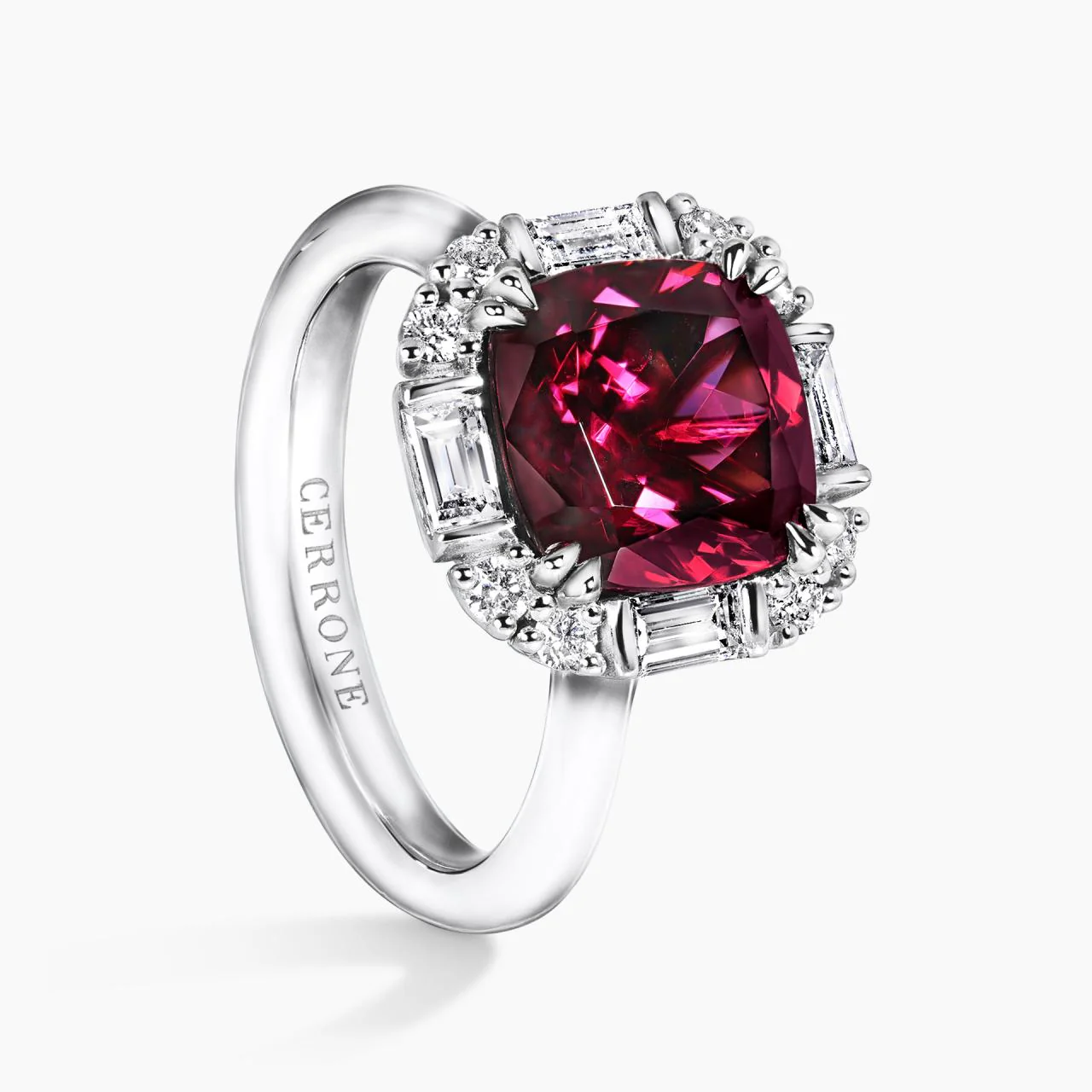 18ct white gold 4.00ct cushion cut Tanzanian rhodolite garnet & diamond ring from the Hampton Collection - Image 2