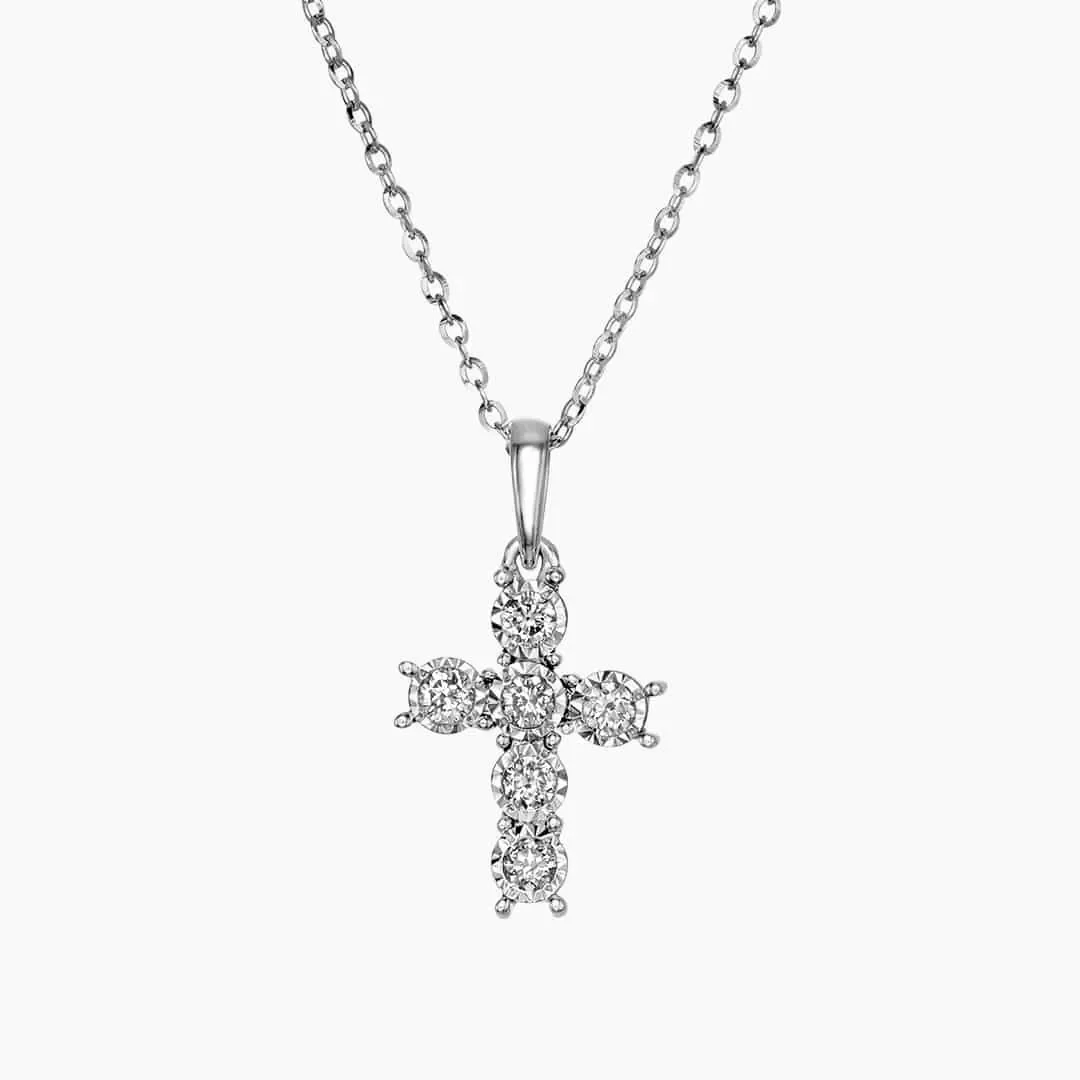18ct white gold 6=0.15ct diamond cross necklace
