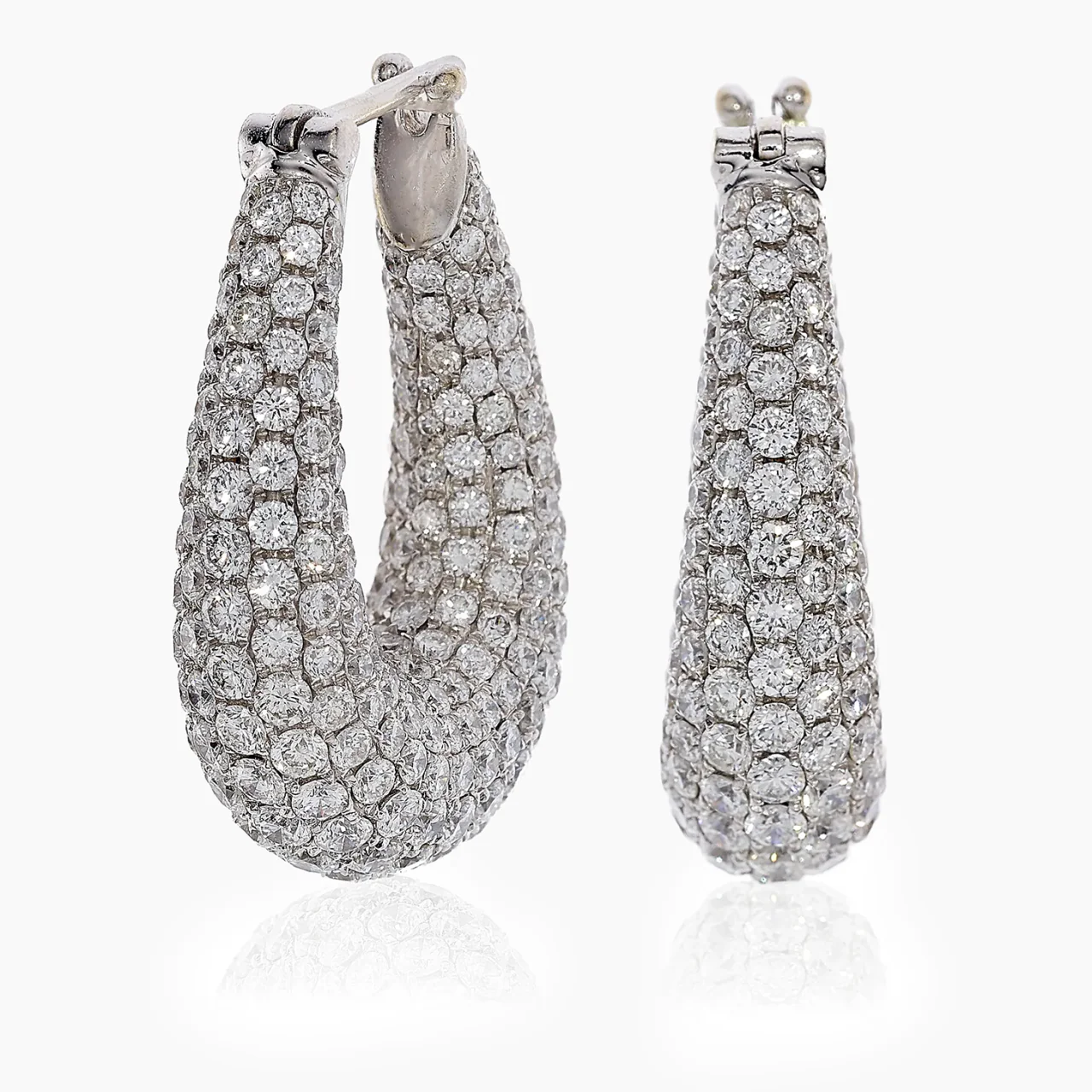 18ct white gold 642=9.04ct pave set round brilliant cut diamond hoop earrings