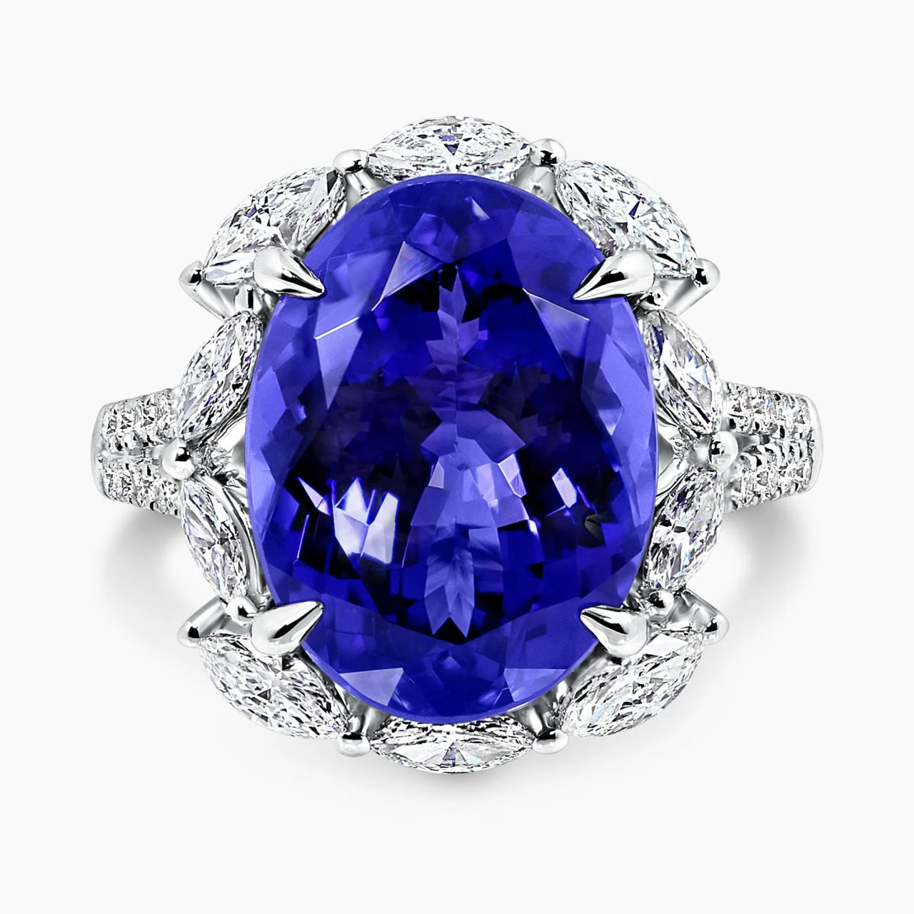 18ct white gold 9.20ct oval cut tanzanite and diamond ring