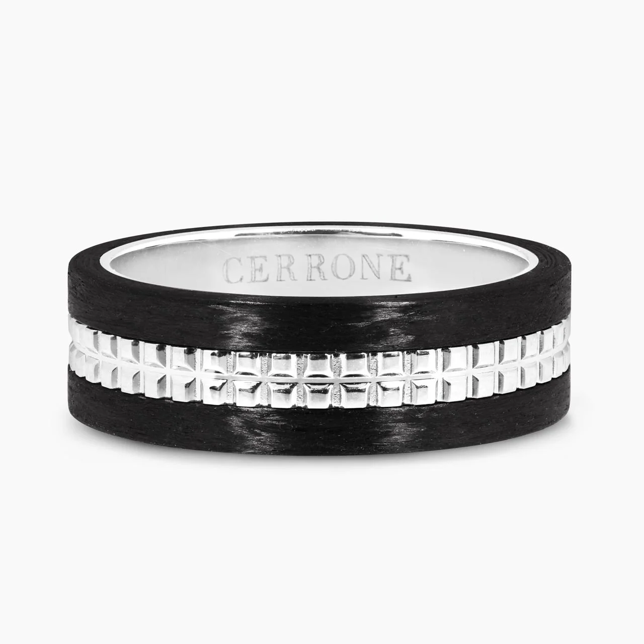 18ct white gold and carbon fibre mens ring