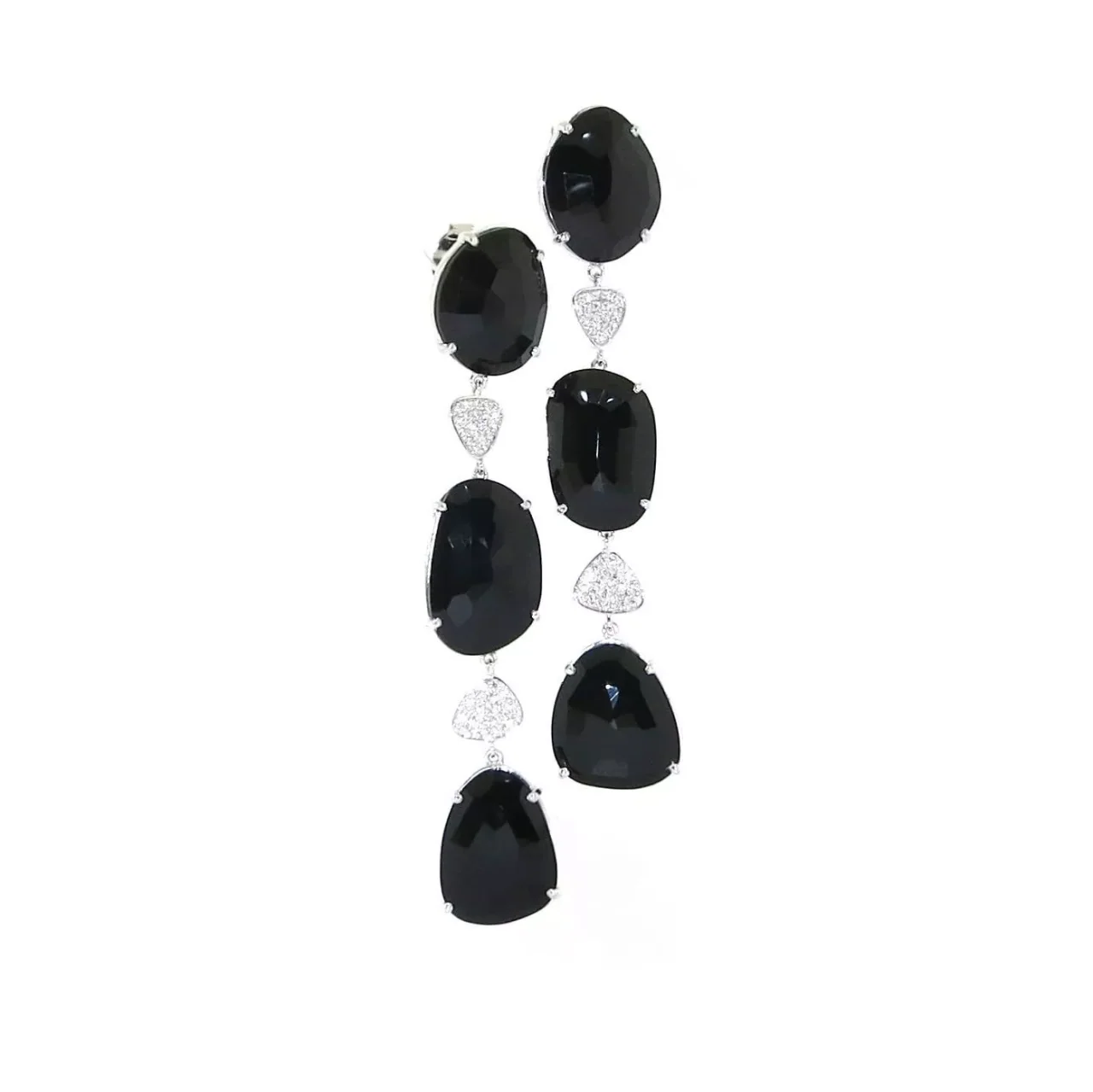 18ct white gold black spinel and diamond drop earrings