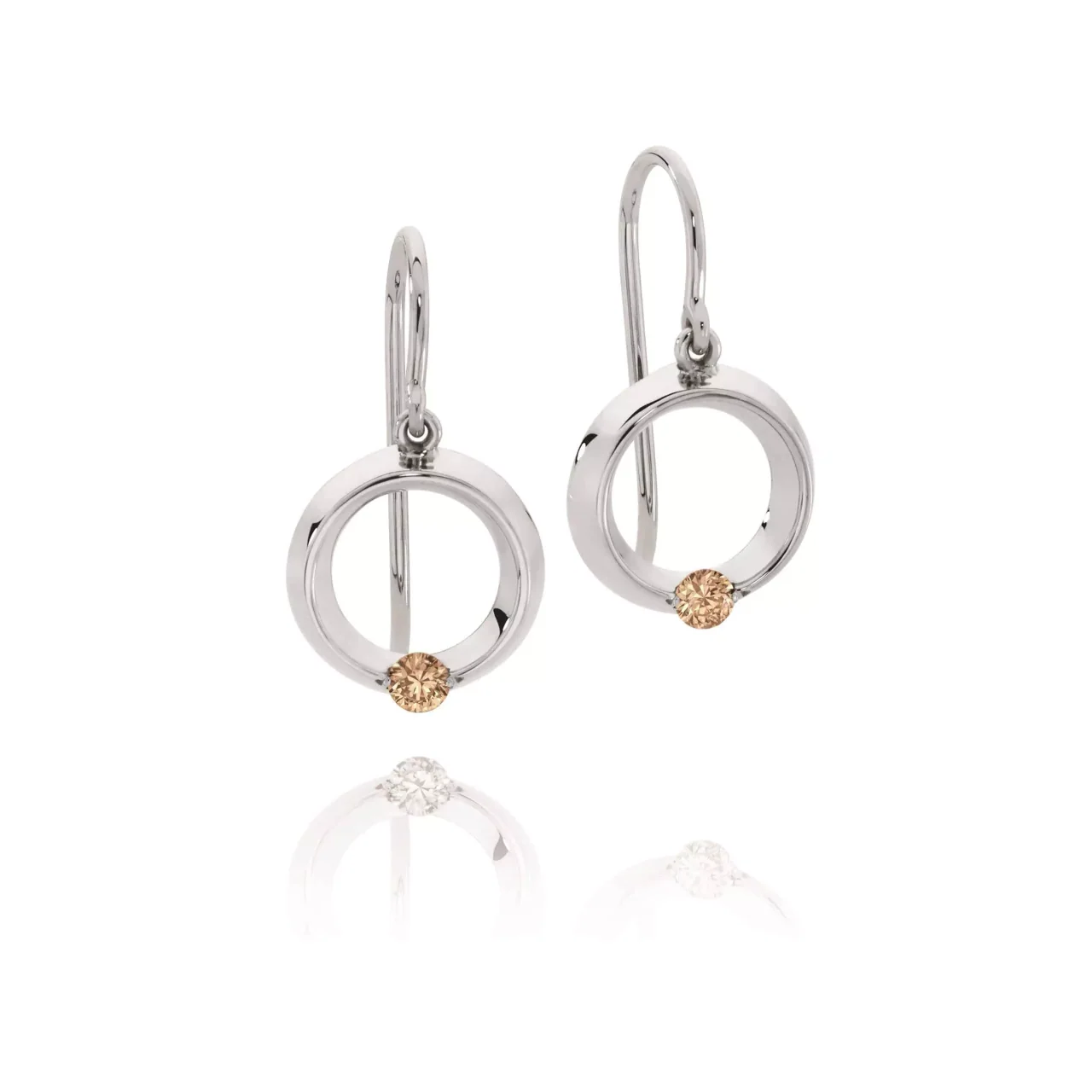 18ct White Gold Cognac Diamond Circle Shepherd’s Hook Earrings