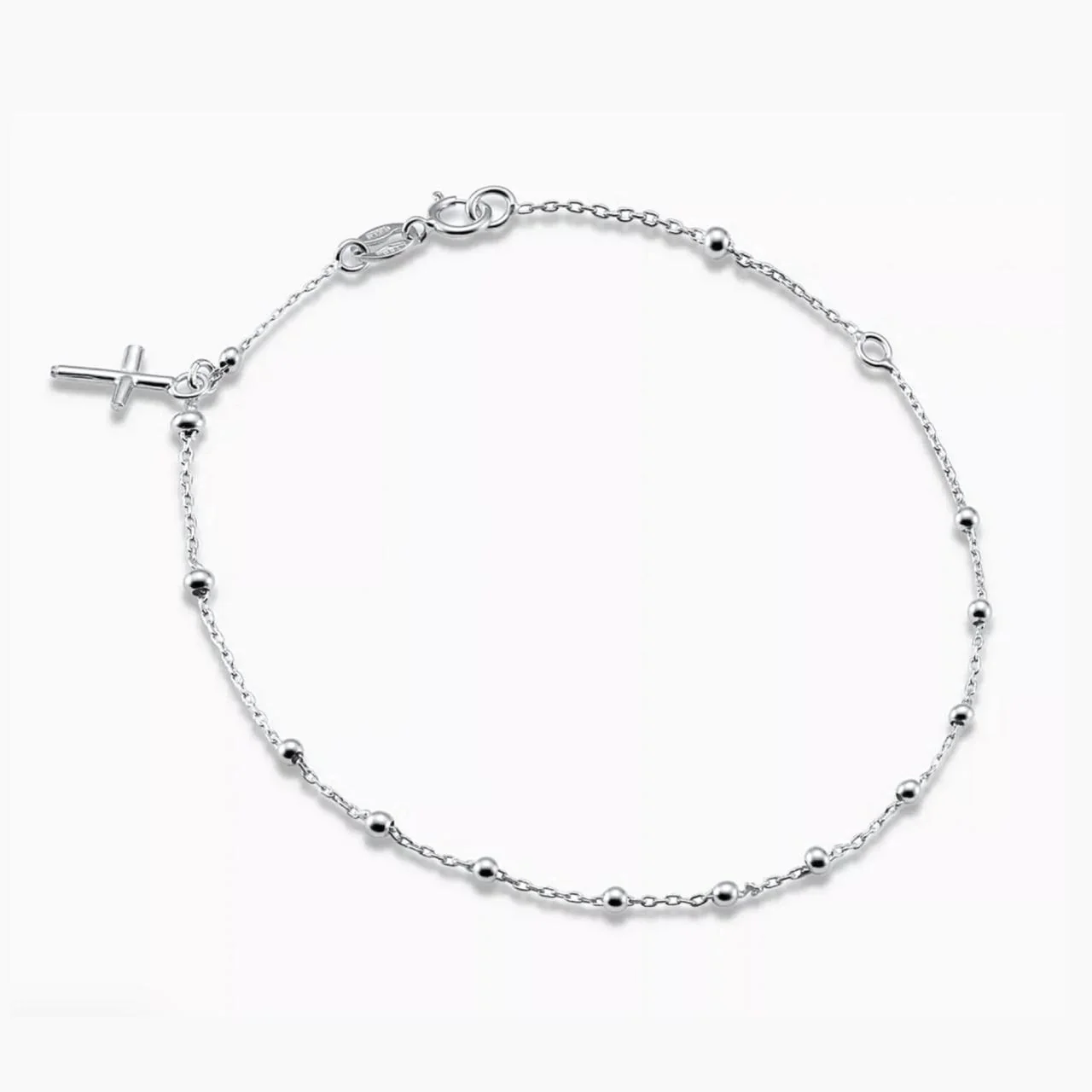 18ct white gold cross rosary beads bracelet