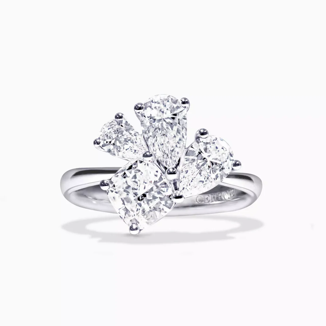 SERAFINA 18ct white gold cushion and pear shaped diamond engagement ring