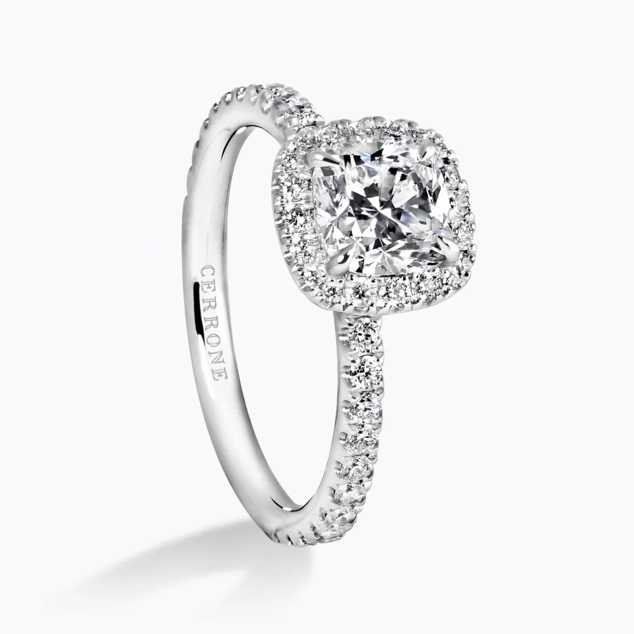 18ct white gold cushion and round brilliant cut diamond halo engagement ring - Image 2