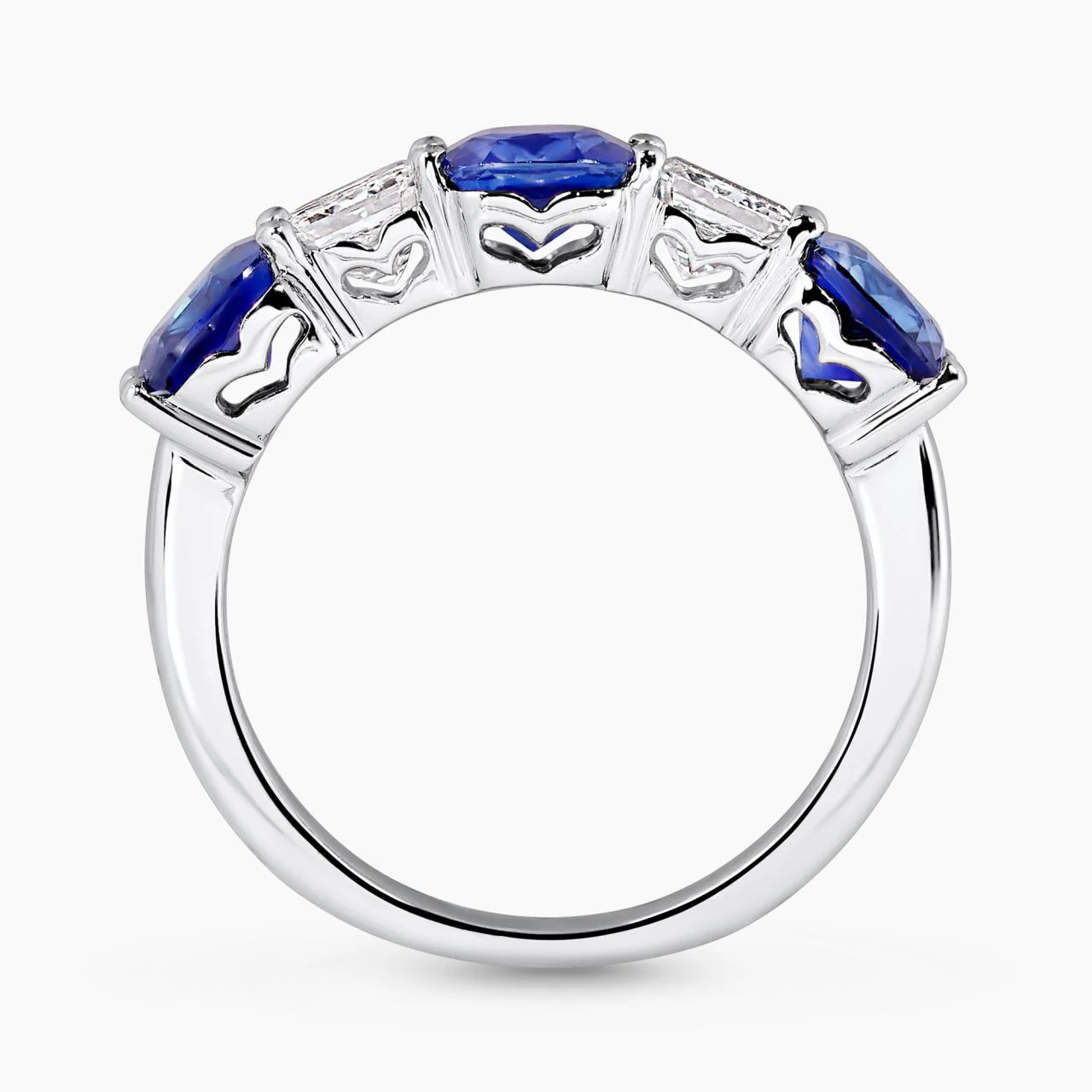18ct white gold cushion shape blue sapphires & Asscher diamonds ring - Image 3