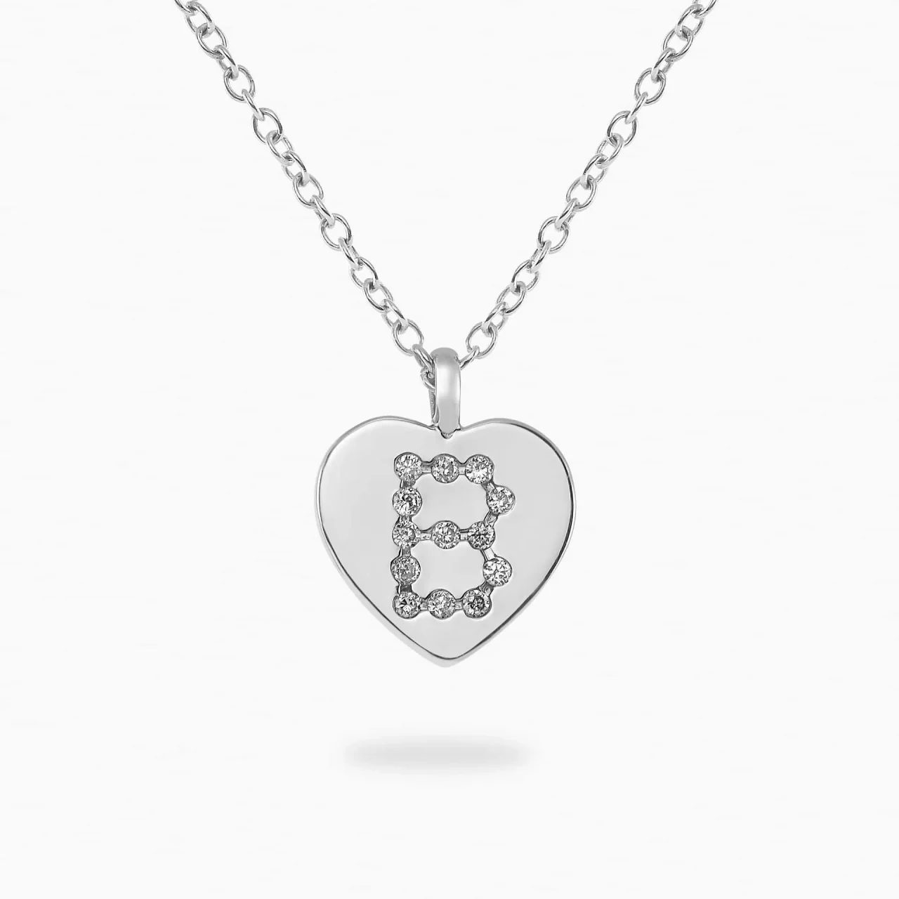 18ct White Gold Diamond “B” Initial Heart necklace