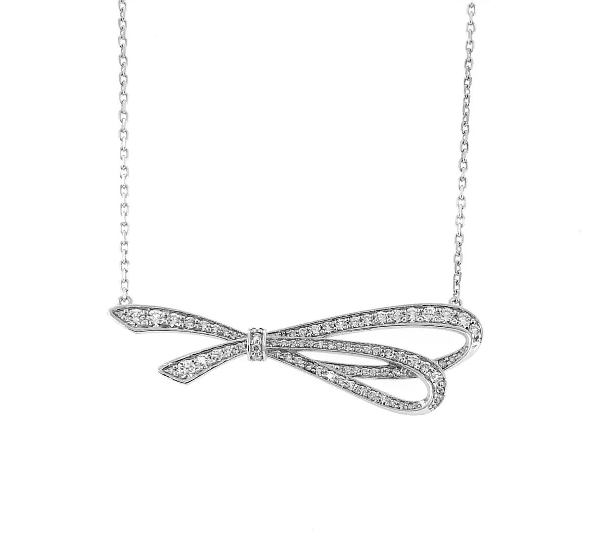18ct white gold diamond bow necklace