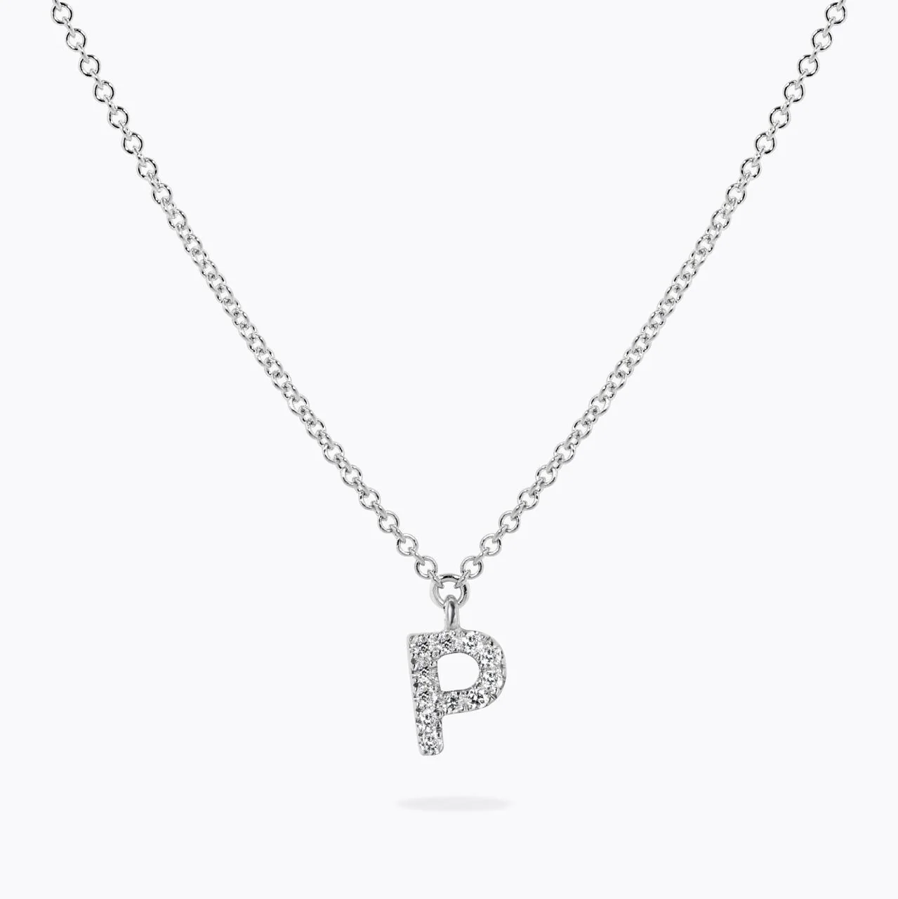 18ct white gold diamond initial "P" adjustable necklace