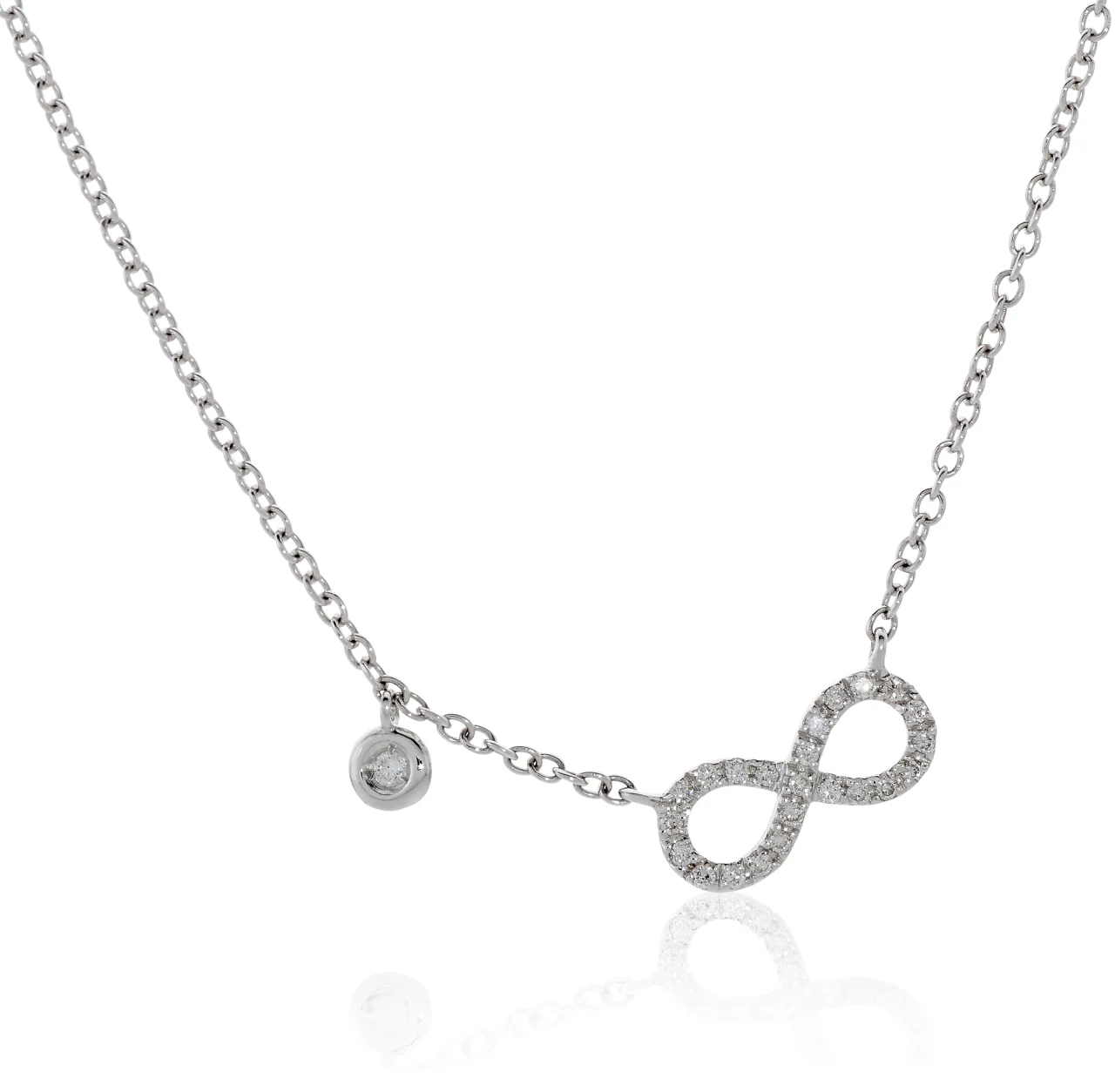 18ct white gold diamond set infinity necklace