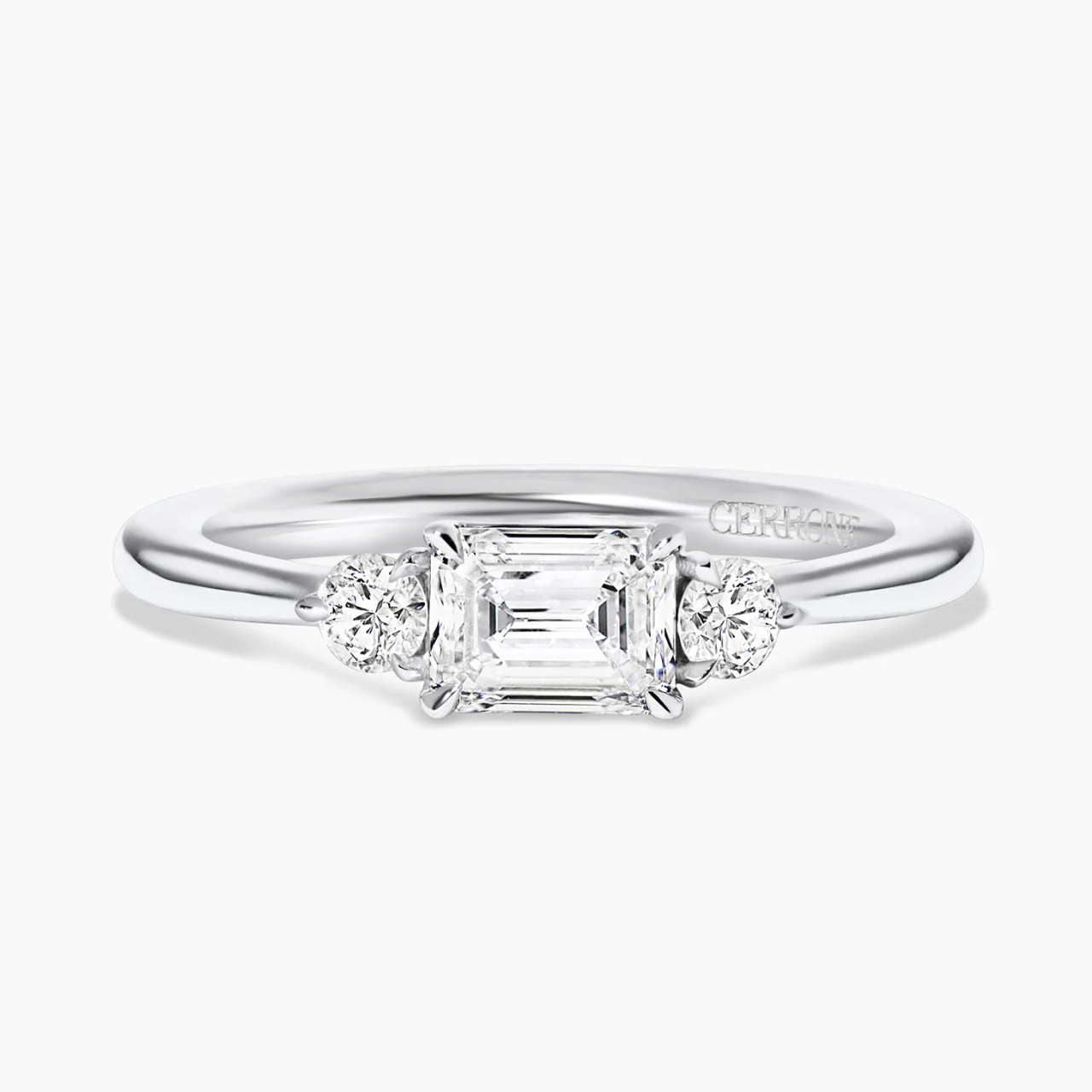 18ct white gold 0.80ct F VS1 emerald and round brilliant cut diamond engagement ring