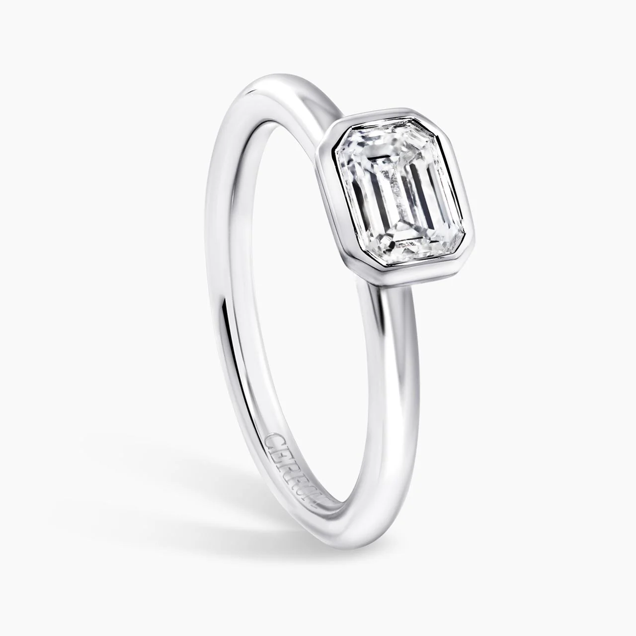 18ct white gold emerald cut bezel set diamond solitaire engagement ring - Image 2