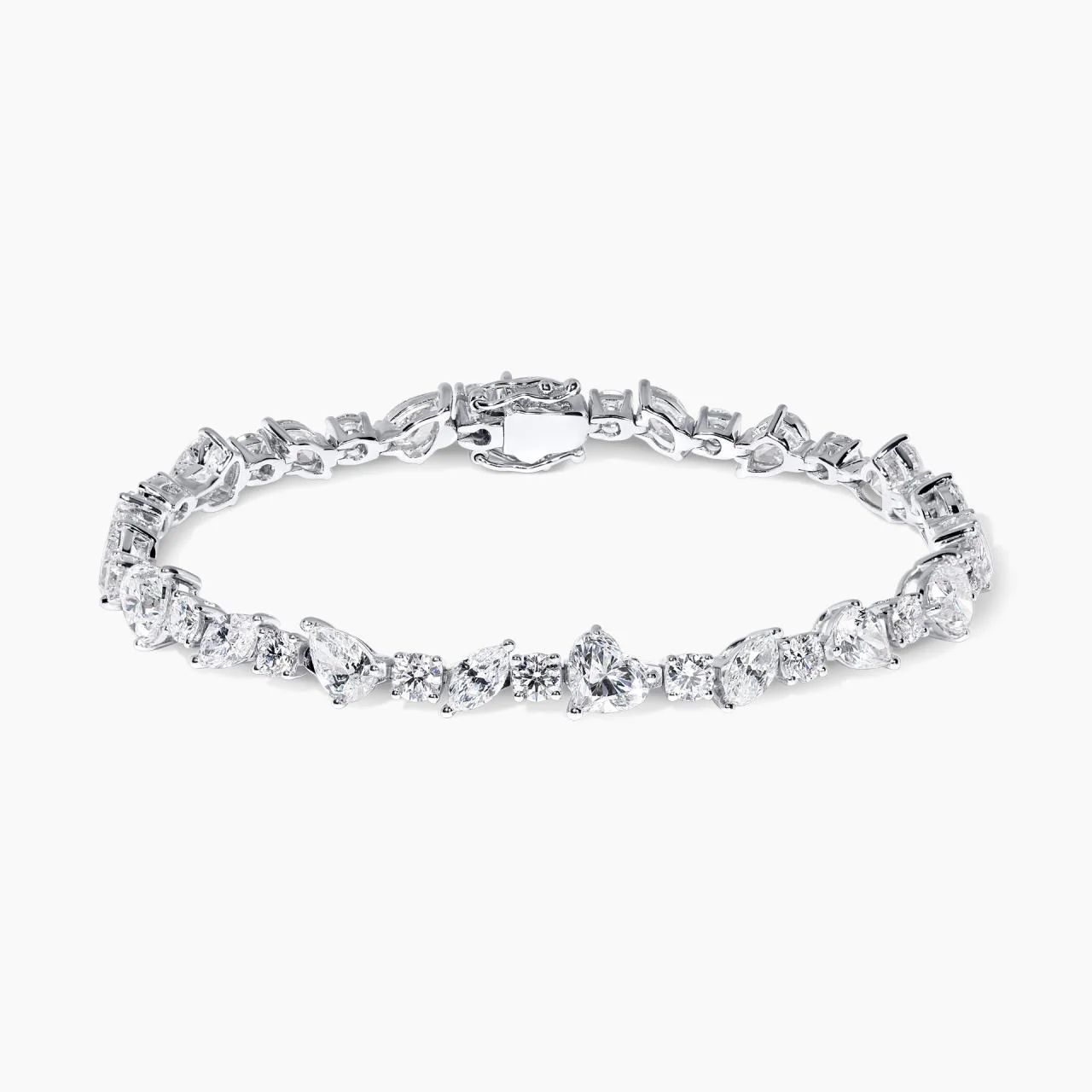 18ct white gold heart, marquise, pear and round brilliant cut natural diamond tennis bracelet