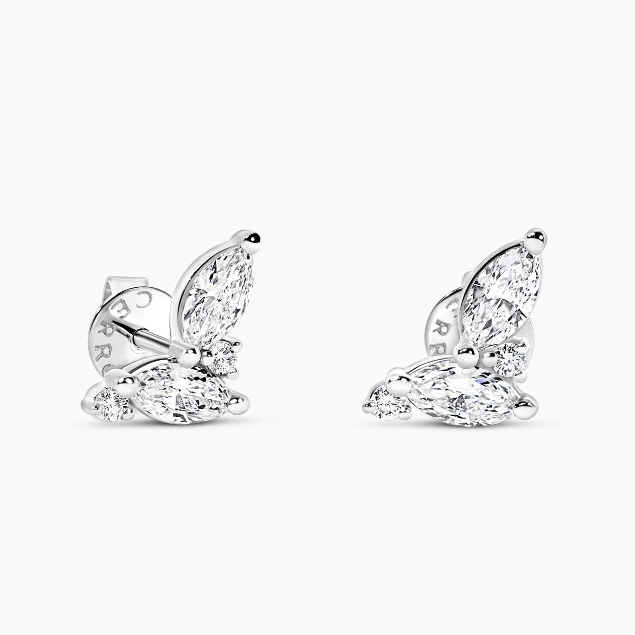 18ct white gold marquise and round brilliant cut diamond stud earrings