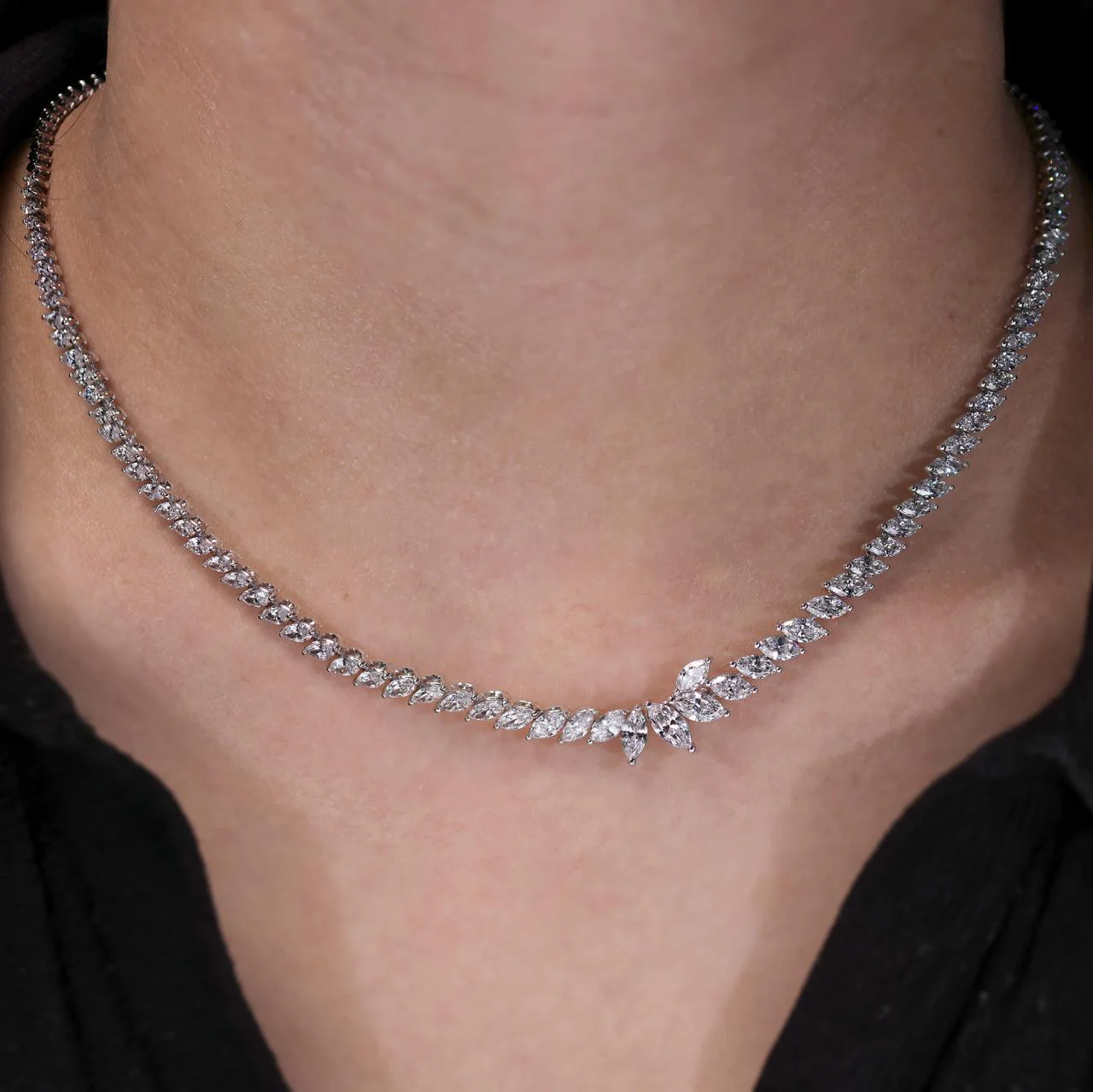 18ct white gold marquise cut diamond tennis necklace - Image 2